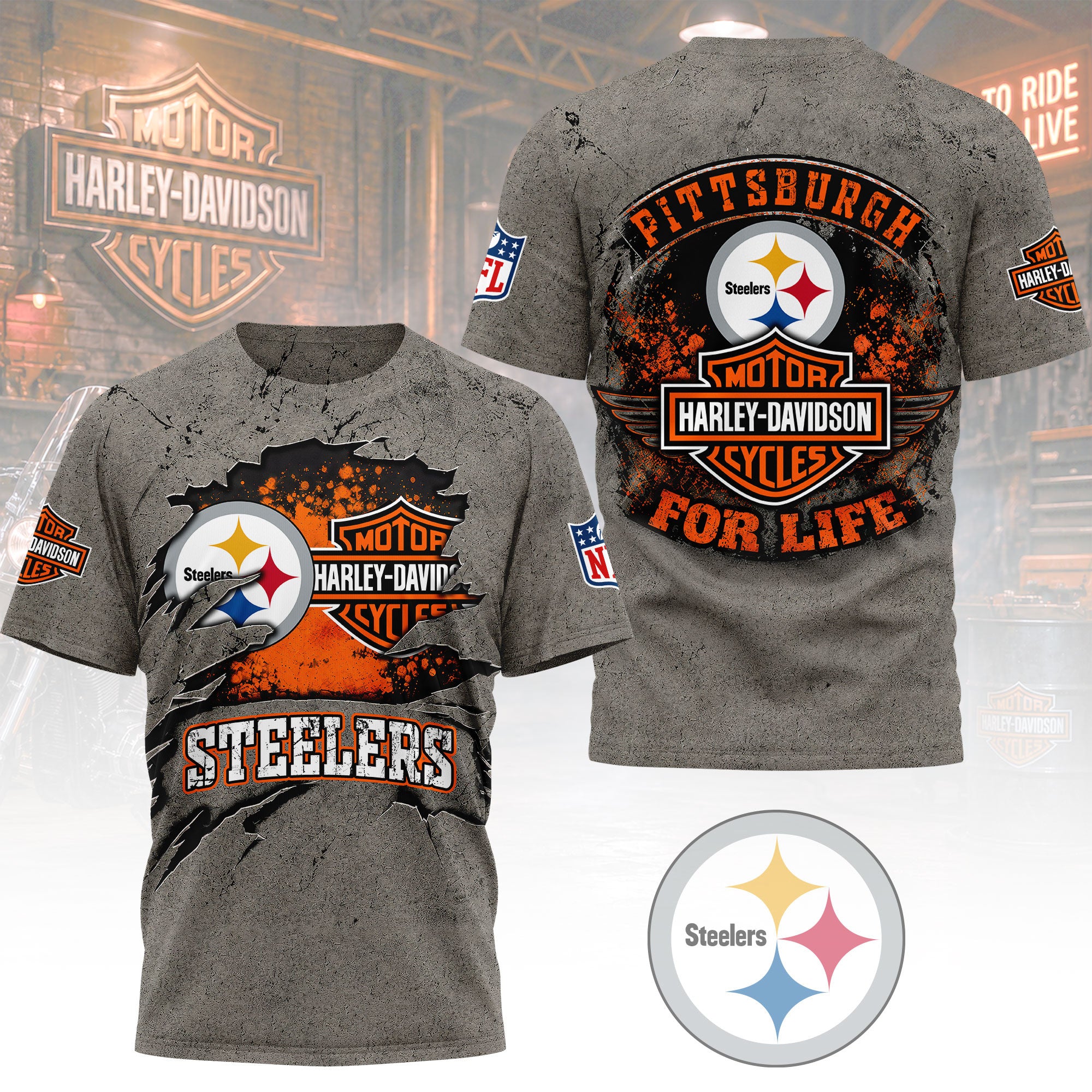 P.steelers | Premium  Harley Davidson For Life 3d Shirt Nf1