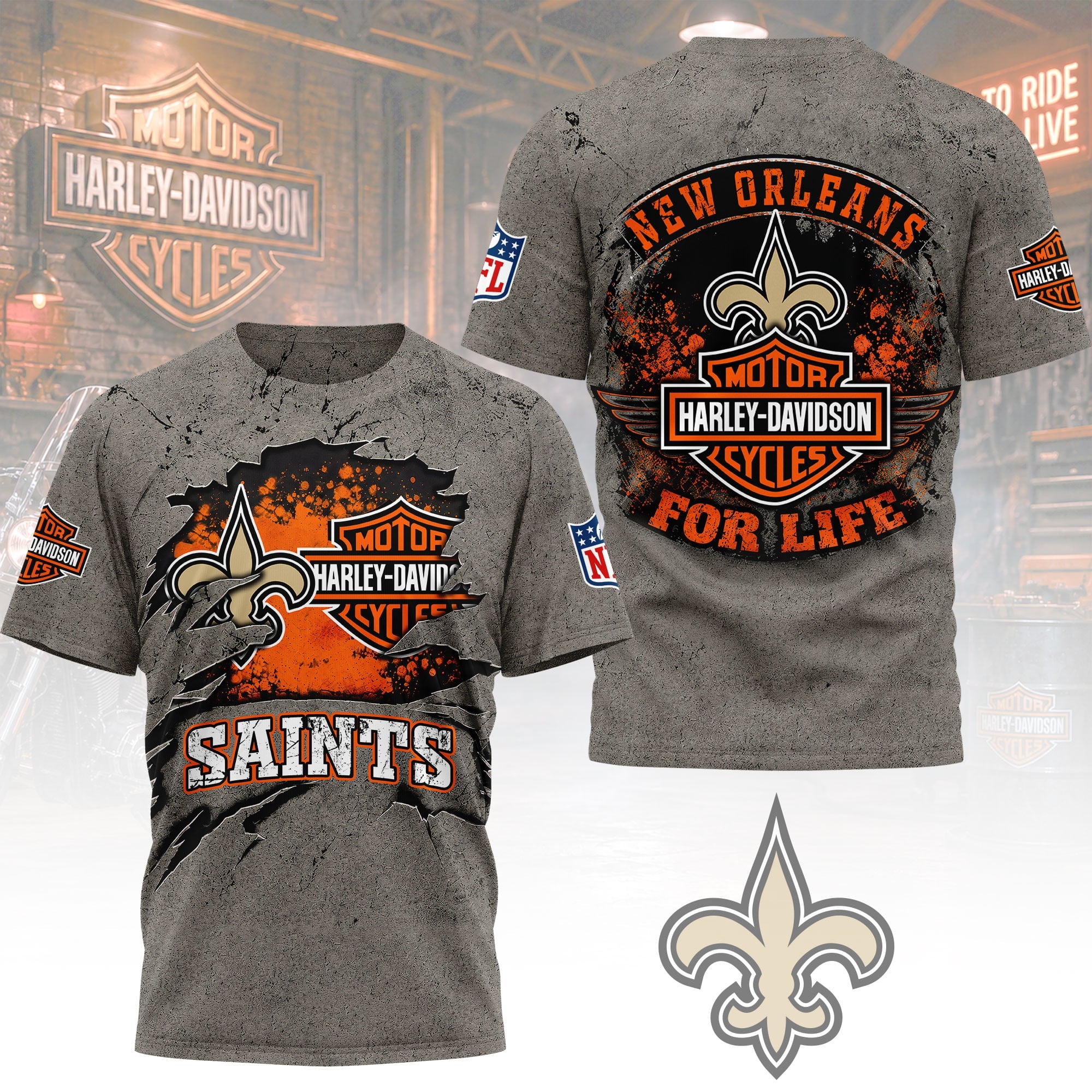 No.saints | Premium  Harley Davidson For Life 3d Shirt Nf1