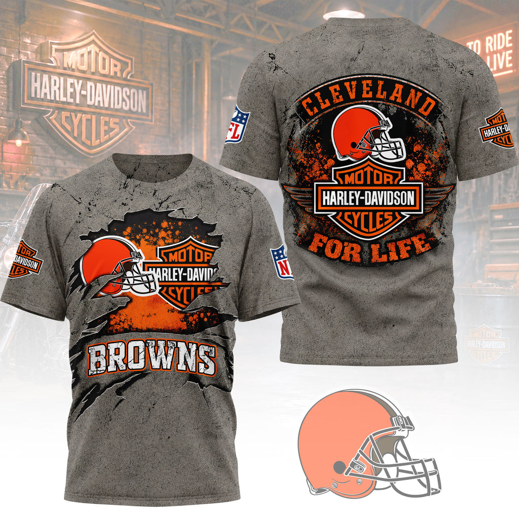C.browns | Premium  Harley Davidson For Life 3d Shirt Nf1