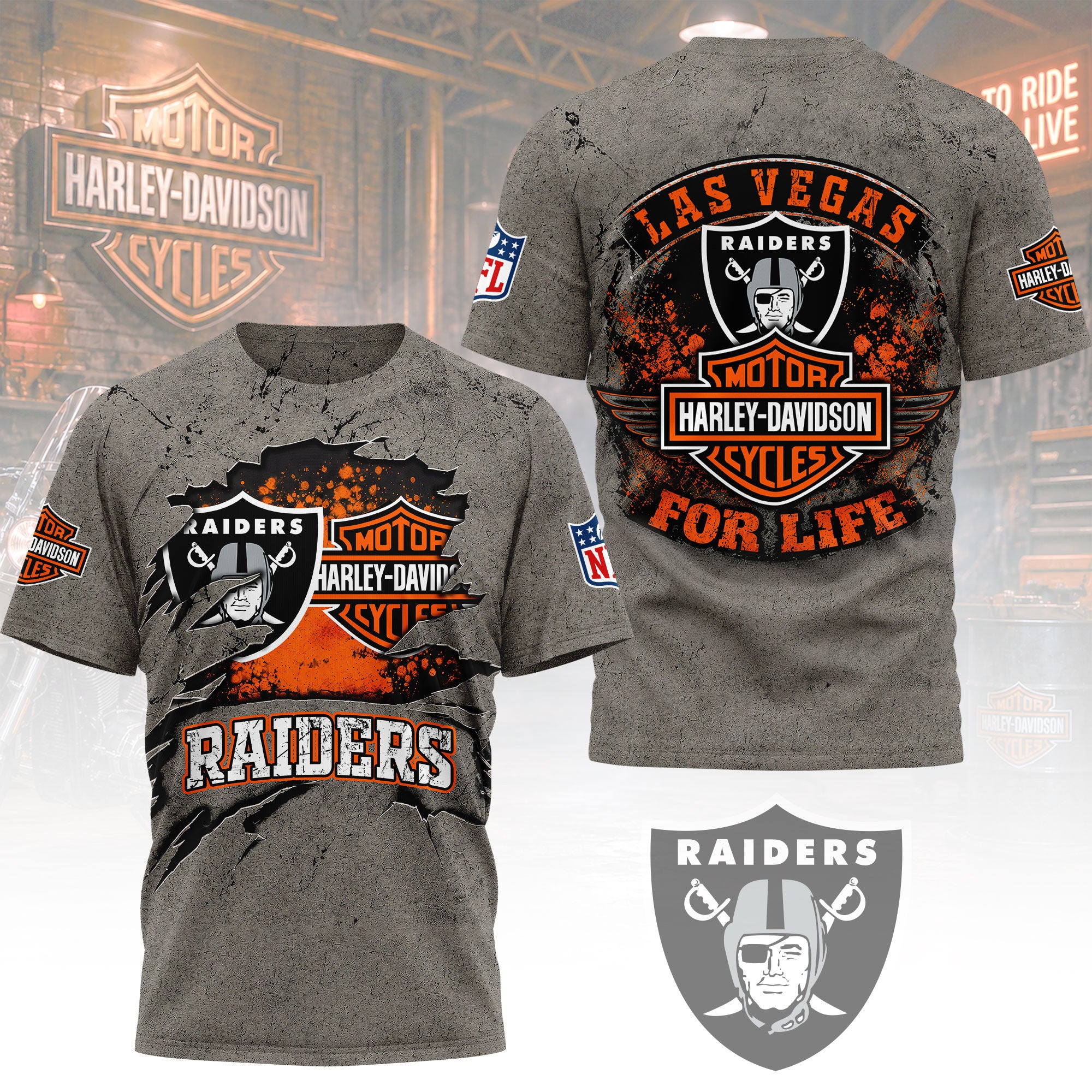 Lv.raiders | Premium  Harley Davidson For Life 3d Shirt Nf1