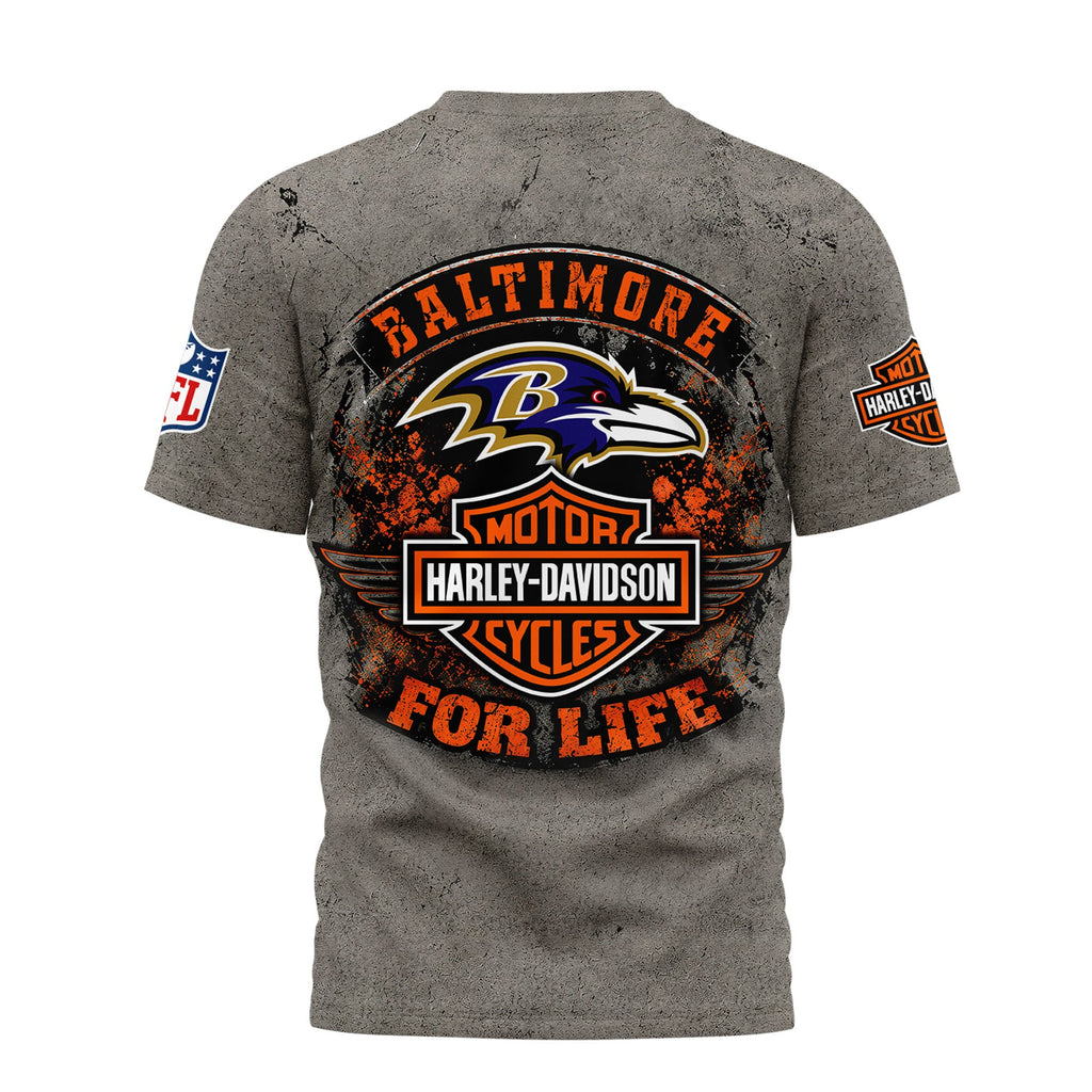 B.ravens | Premium  Harley Davidson For Life 3d Shirt Nf1