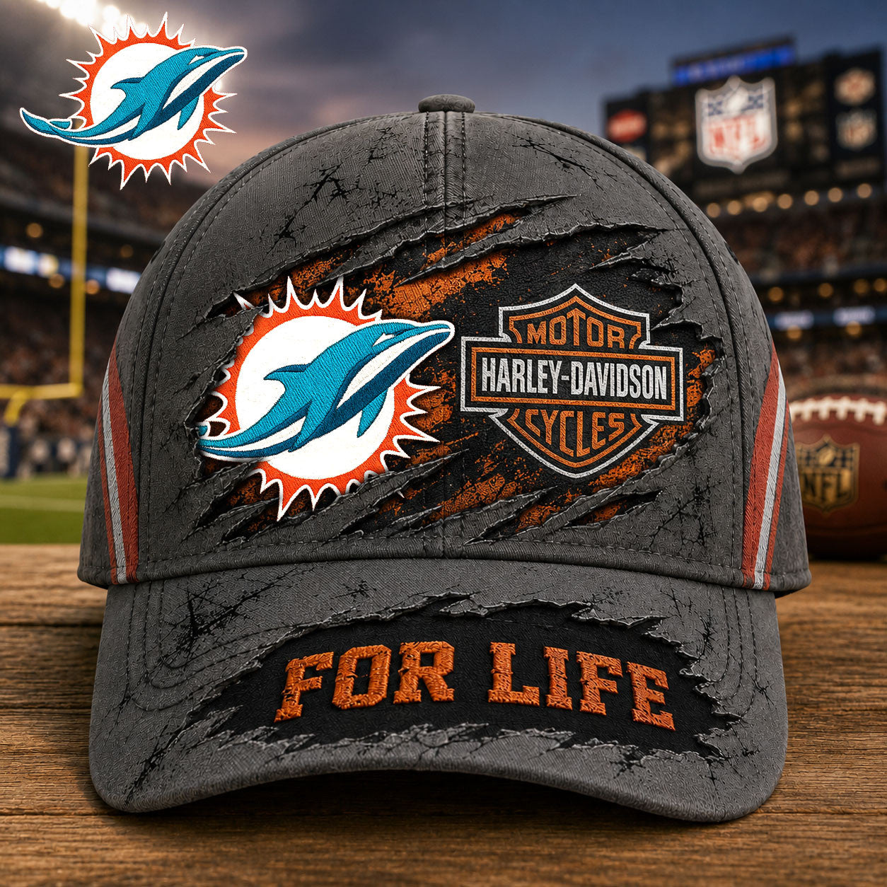 M.dolphins | Premium  Harley Davidson For Life Classic Cap Nf1