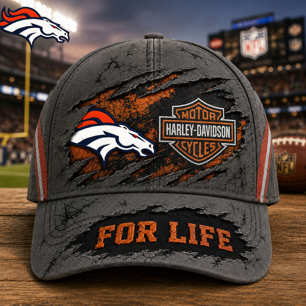 D.broncos | Premium  Harley Davidson For Life Classic Cap Nf1