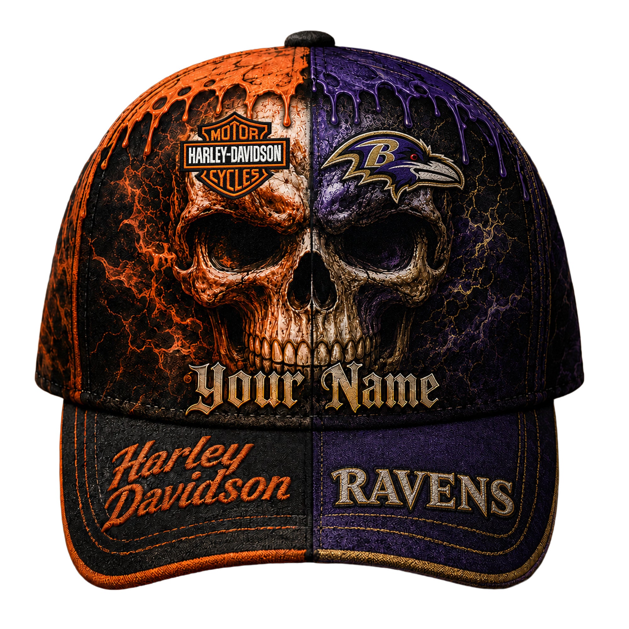 B.ravens | Premium  Harley Davidson Split Skull Classic Cap Nf1