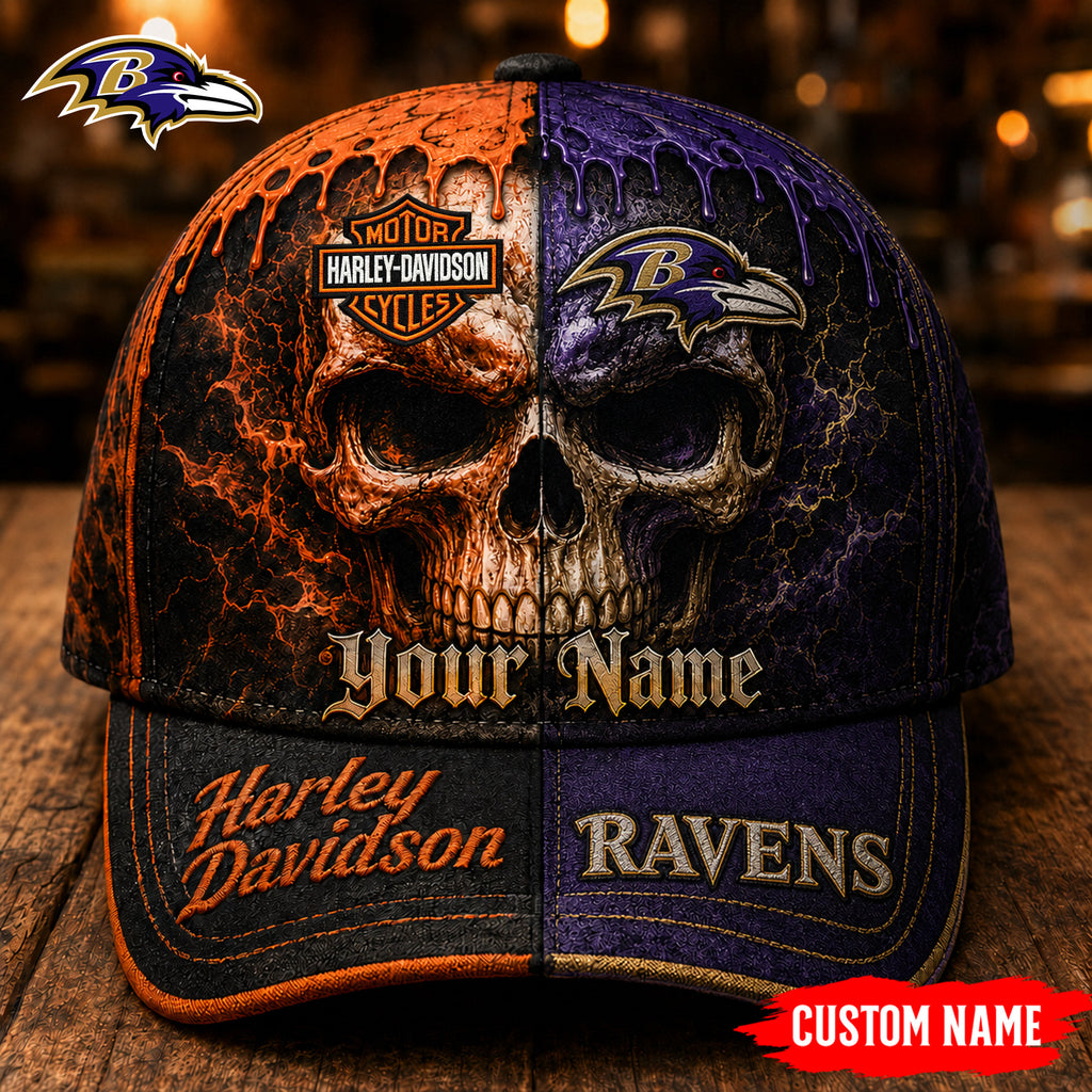 B.ravens | Premium  Harley Davidson Split Skull Classic Cap Nf1