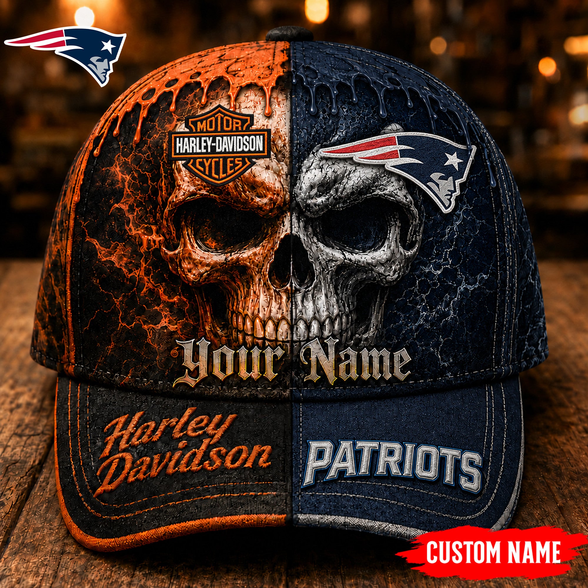 Ne.patriots | Premium  Harley Davidson Split Skull Classic Cap Nf1