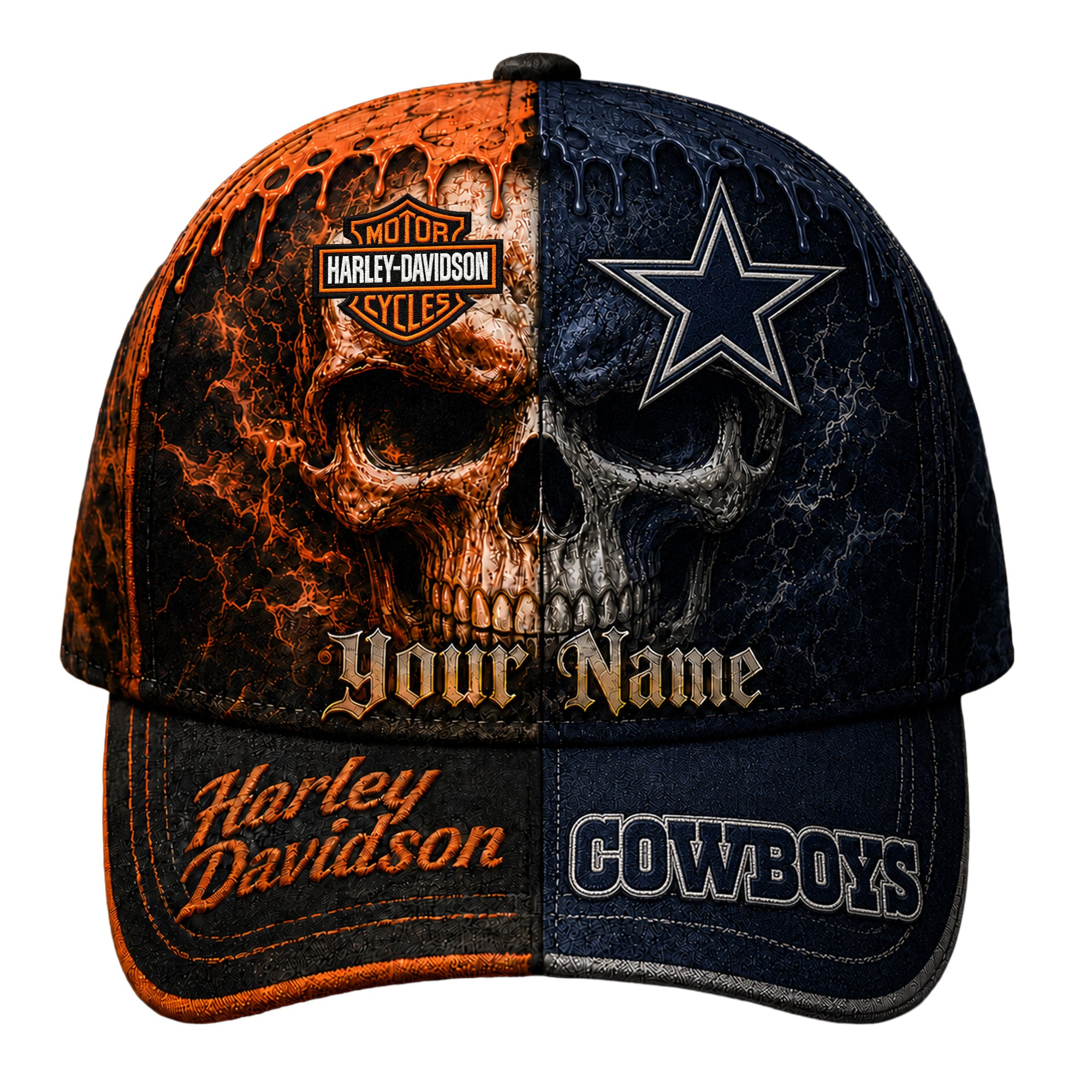 D.cowboys | Premium  Harley Davidson Split Skull Classic Cap Nf1