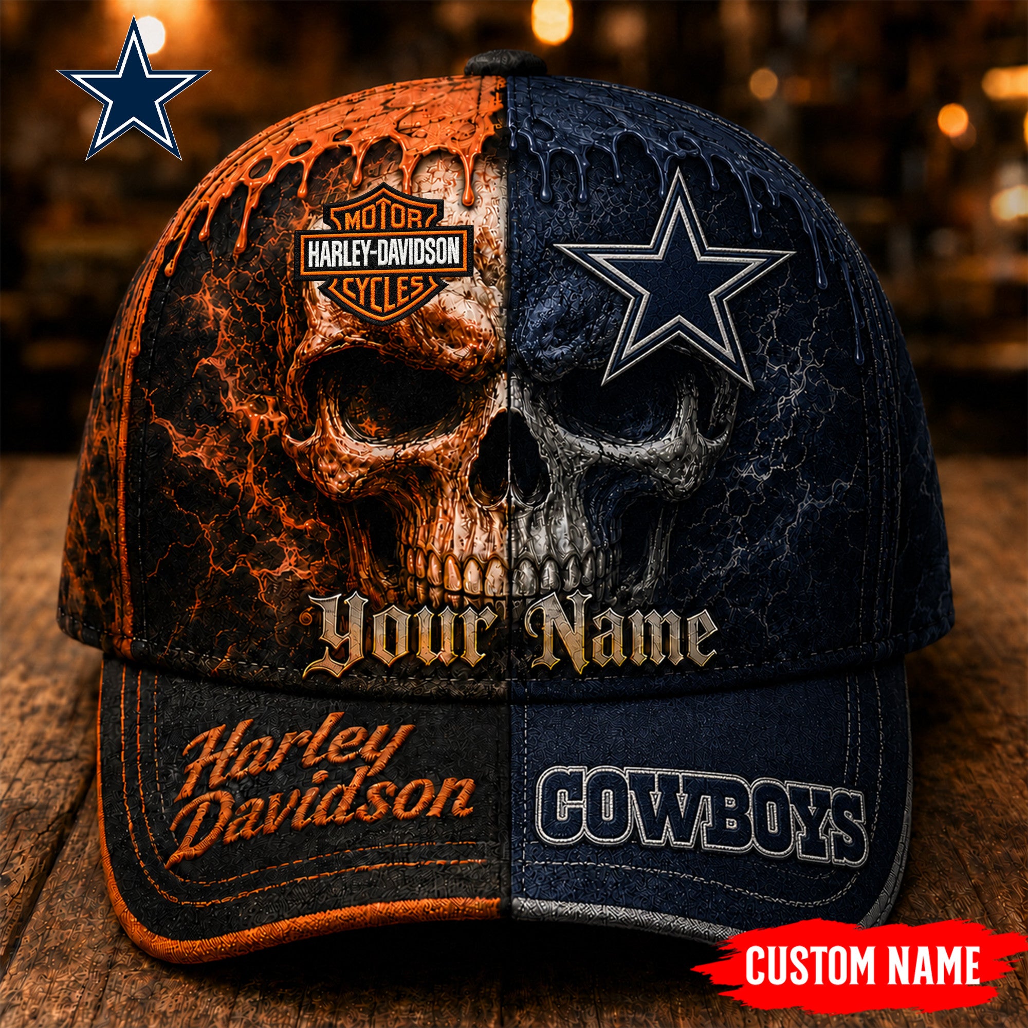 D.cowboys | Premium  Harley Davidson Split Skull Classic Cap Nf1