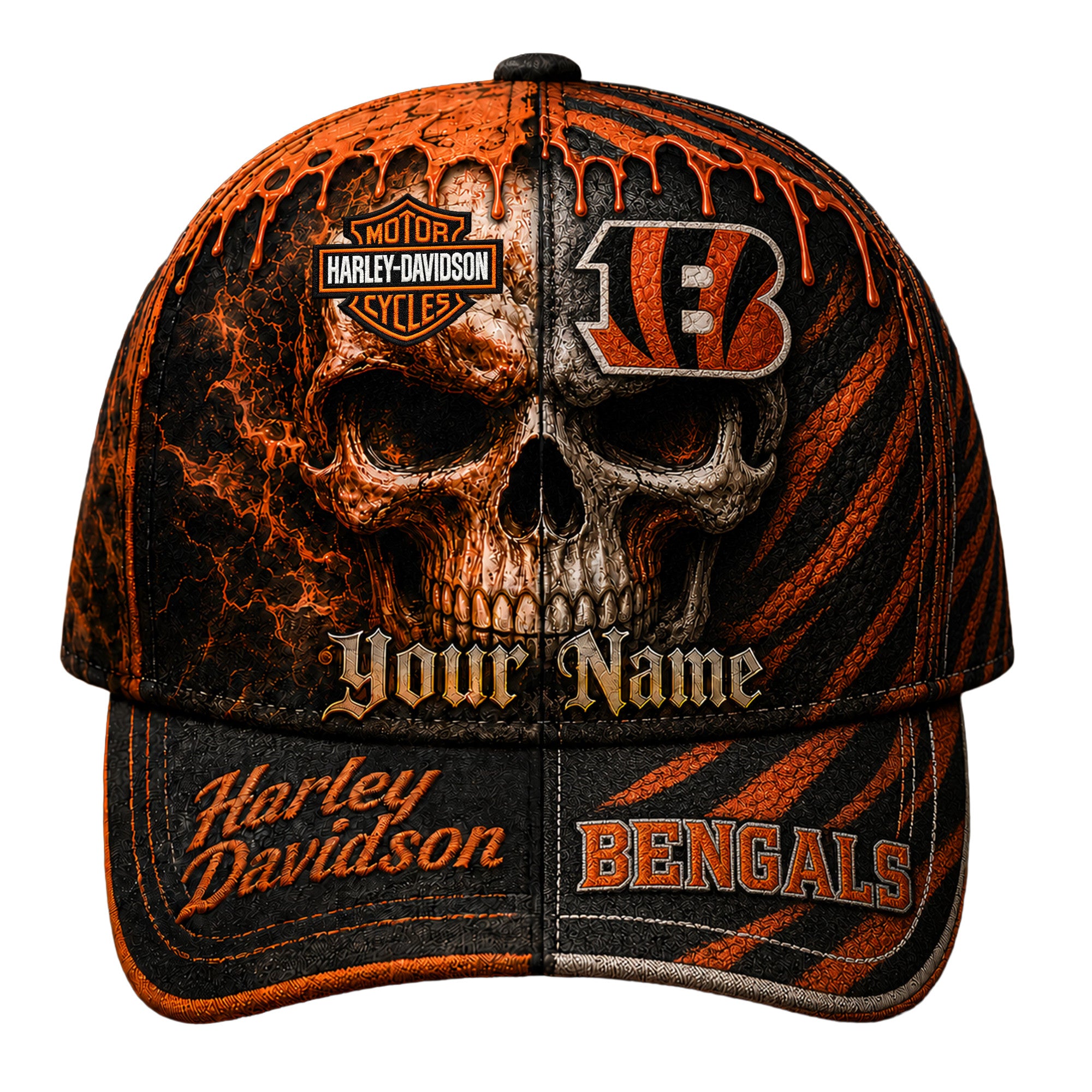 C.bengals | Premium  Harley Davidson Split Skull Classic Cap Nf1