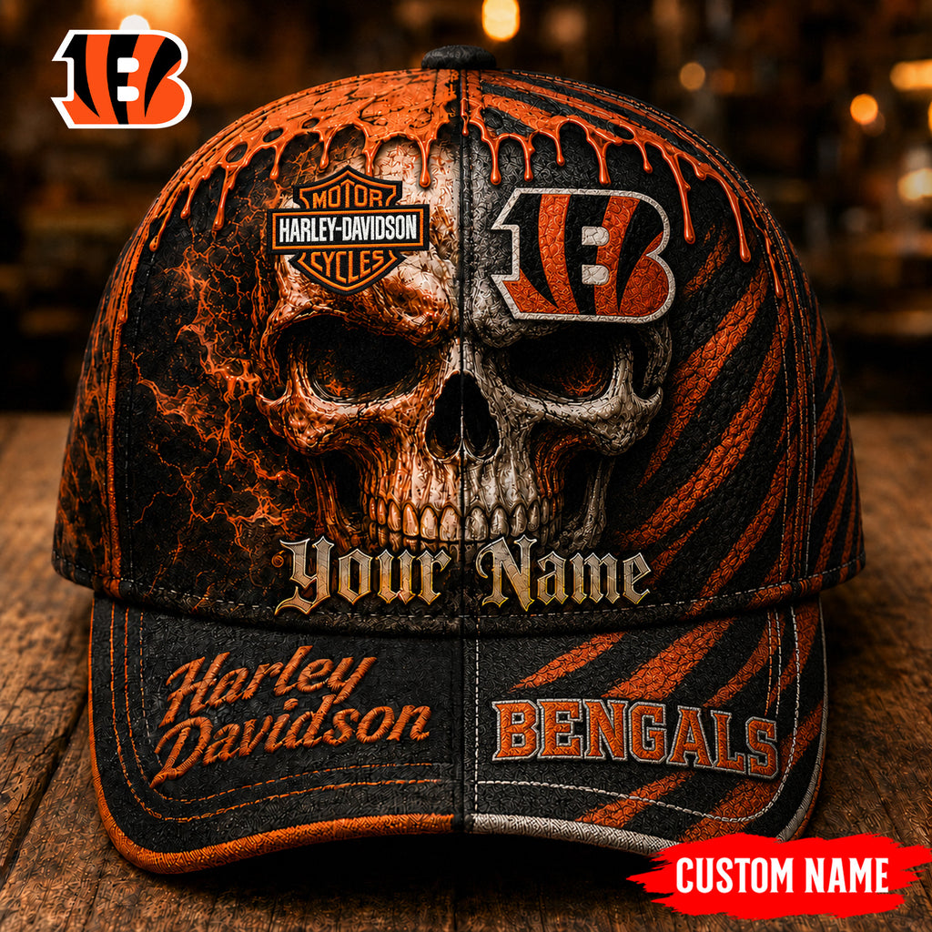 C.bengals | Premium  Harley Davidson Split Skull Classic Cap Nf1