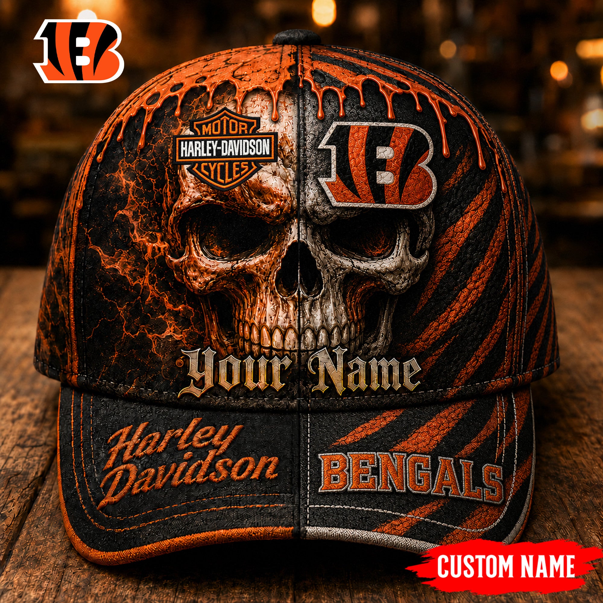 C.bengals | Premium  Harley Davidson Split Skull Classic Cap Nf1
