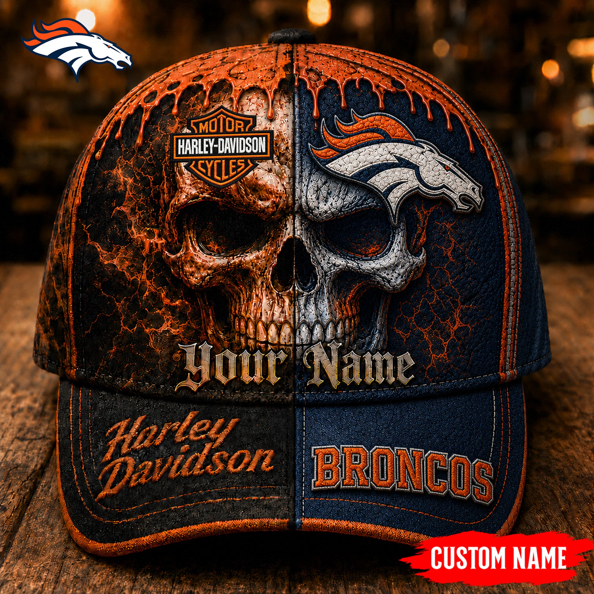D.broncos | Premium  Harley Davidson Split Skull Classic Cap Nf1