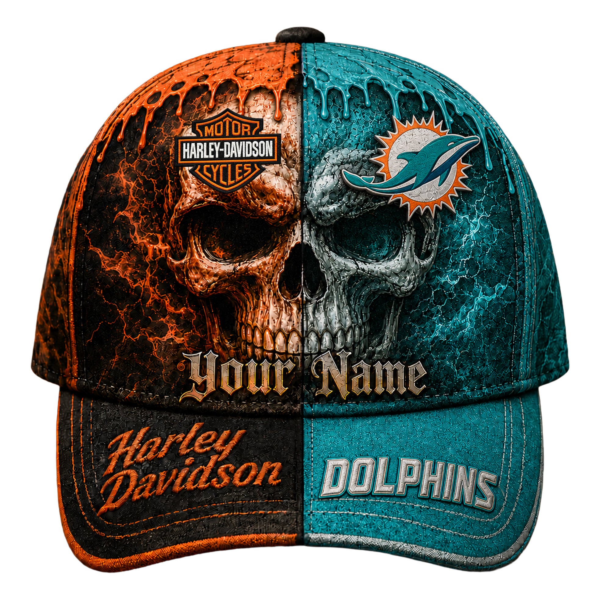 M.dolphins | Premium  Harley Davidson Split Skull Classic Cap Nf1