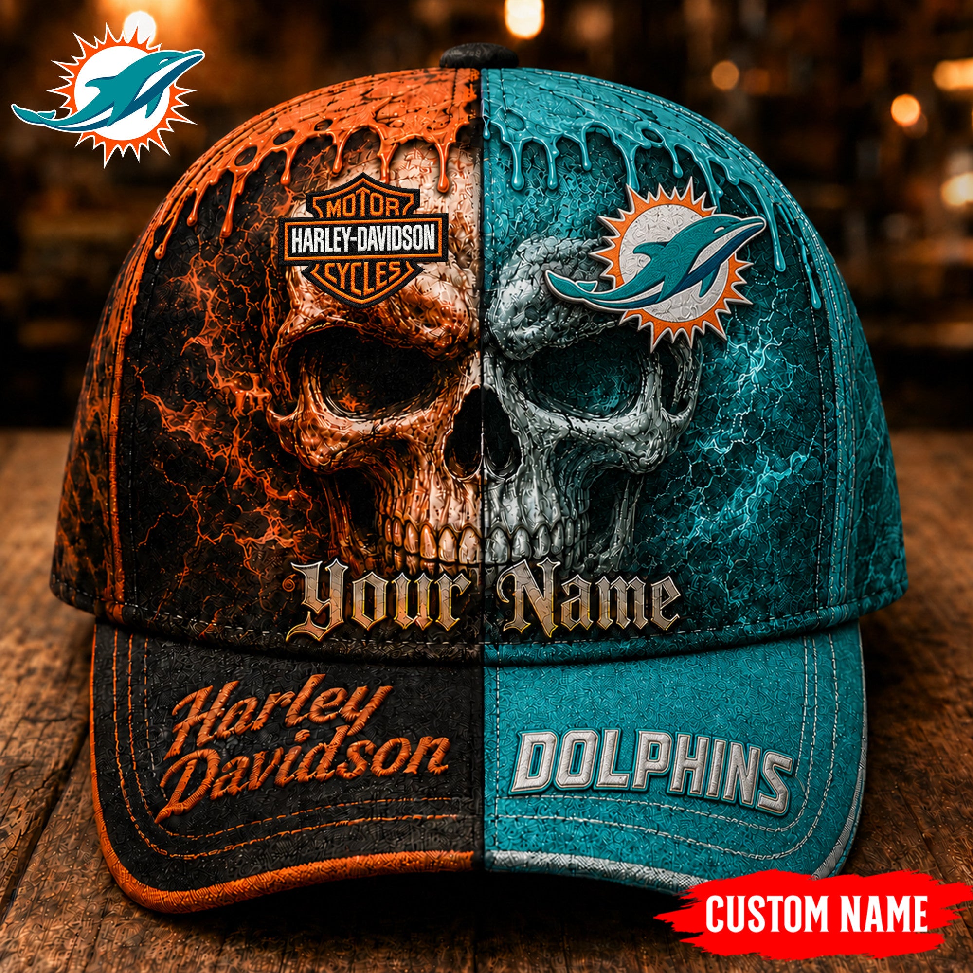 M.dolphins | Premium  Harley Davidson Split Skull Classic Cap Nf1