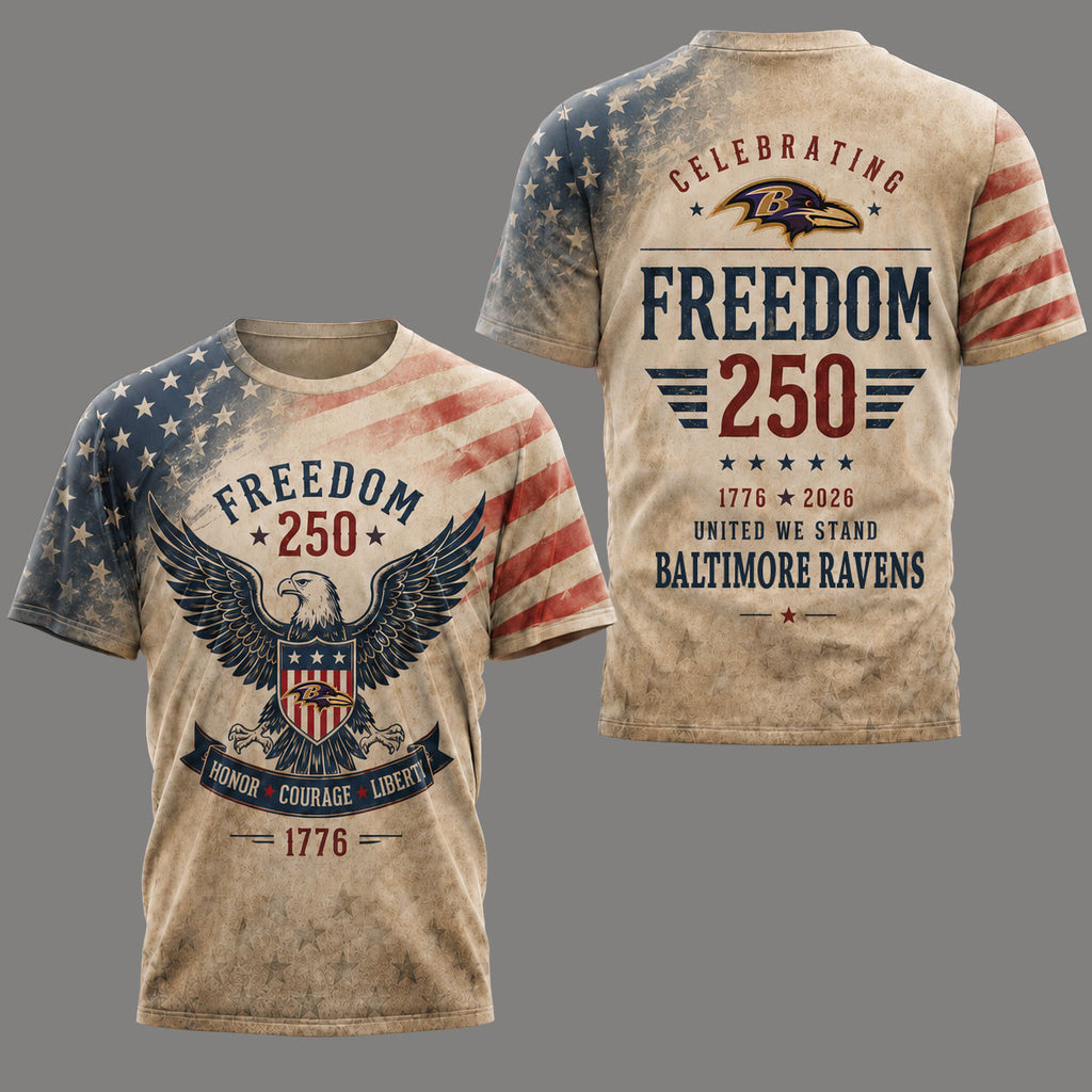 B.ravens | Premium .n.f.l. Freedom 250 Patriotic 3d Shirt