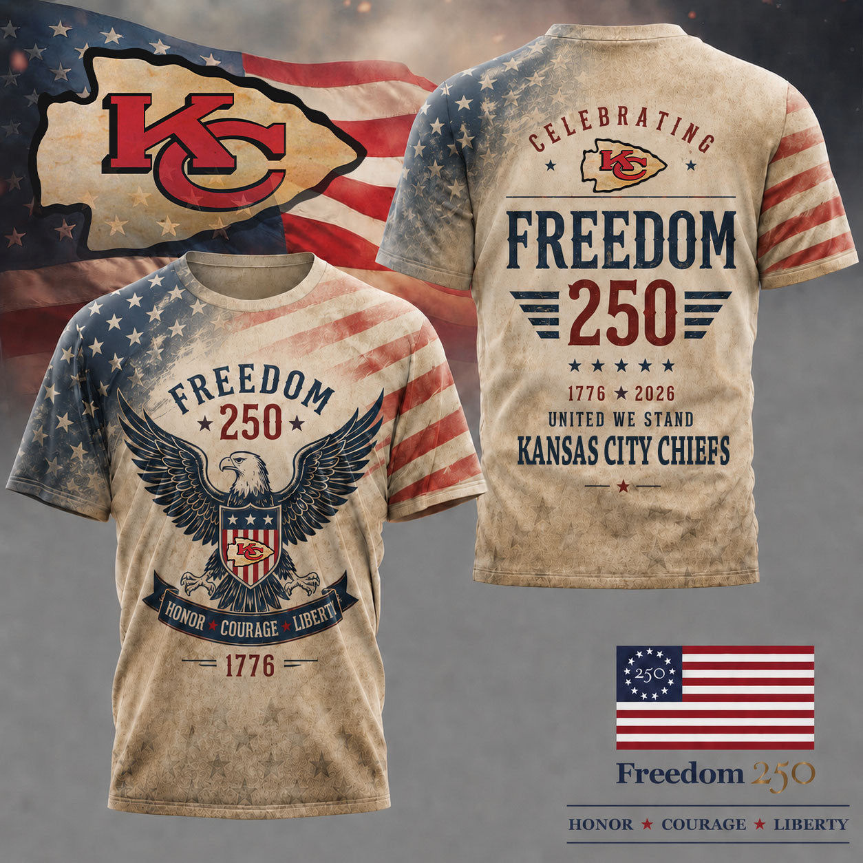 Kc.chiefs | Premium .n.f.l. Freedom 250 Patriotic 3d Shirt