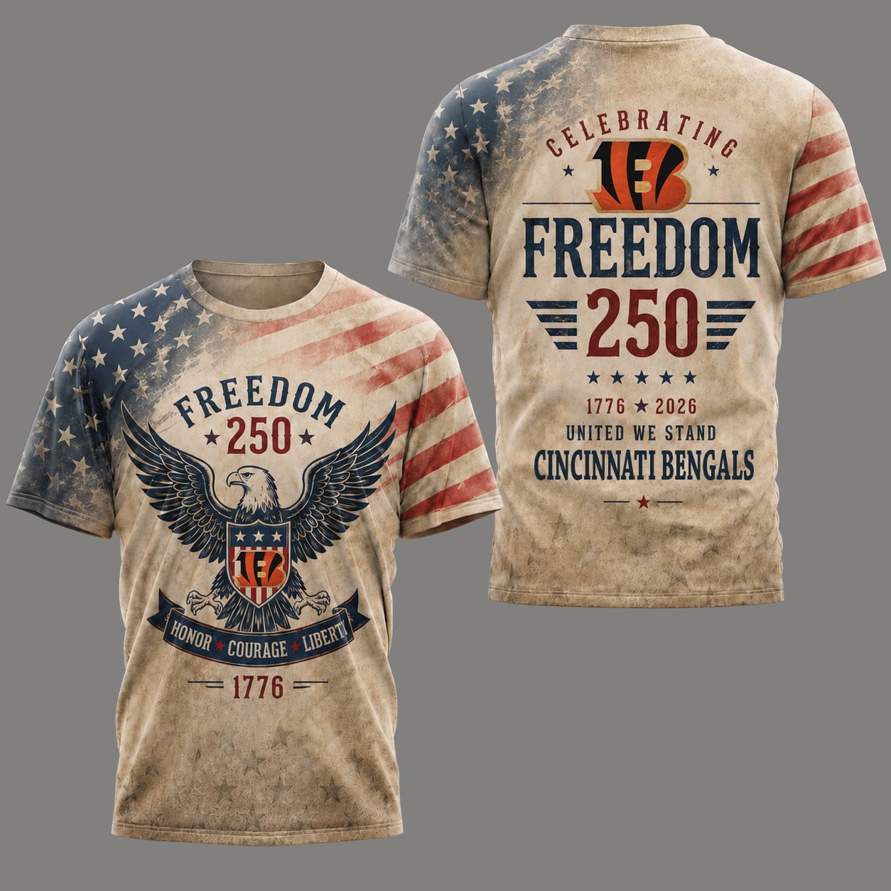C.bengals | Premium .n.f.l. Freedom 250 Patriotic 3d Shirt