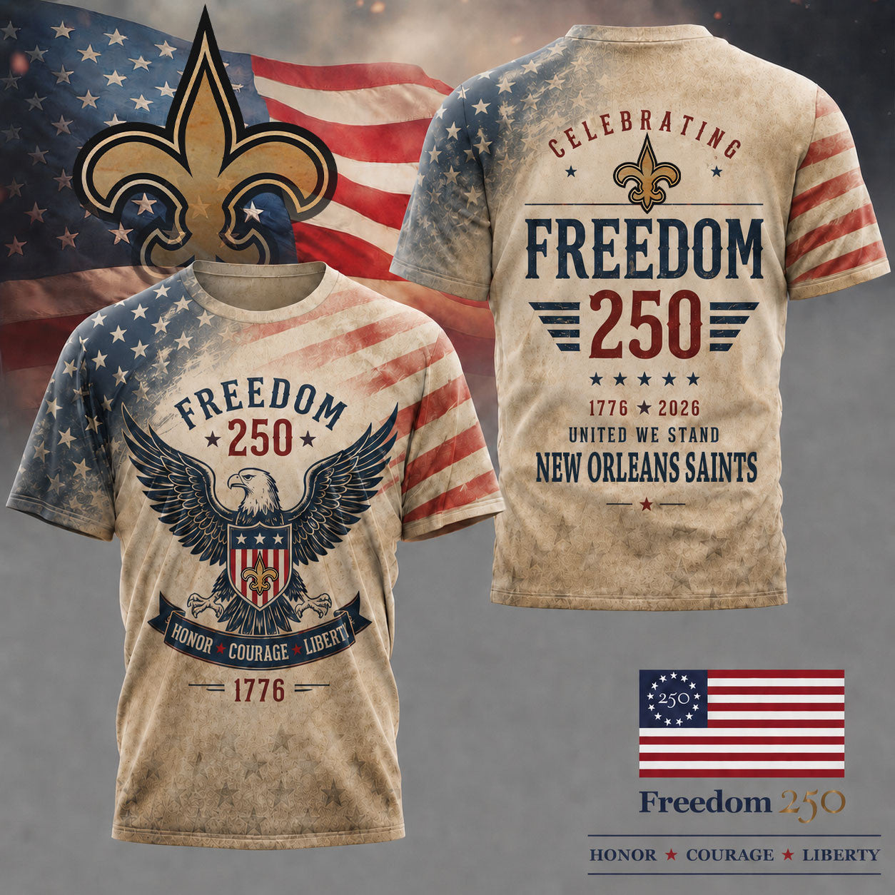 No.saints | Premium .n.f.l. Freedom 250 Patriotic 3d Shirt