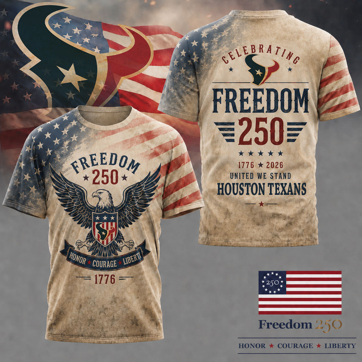 H.texans | Premium .n.f.l. Freedom 250 Patriotic 3d Shirt