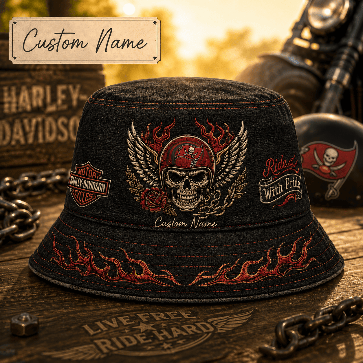 Tb.buccaneers | Premium  Harley-davidson Ride With Pride Personalized Skull Hat For Heavy Motor Supporters Nf1