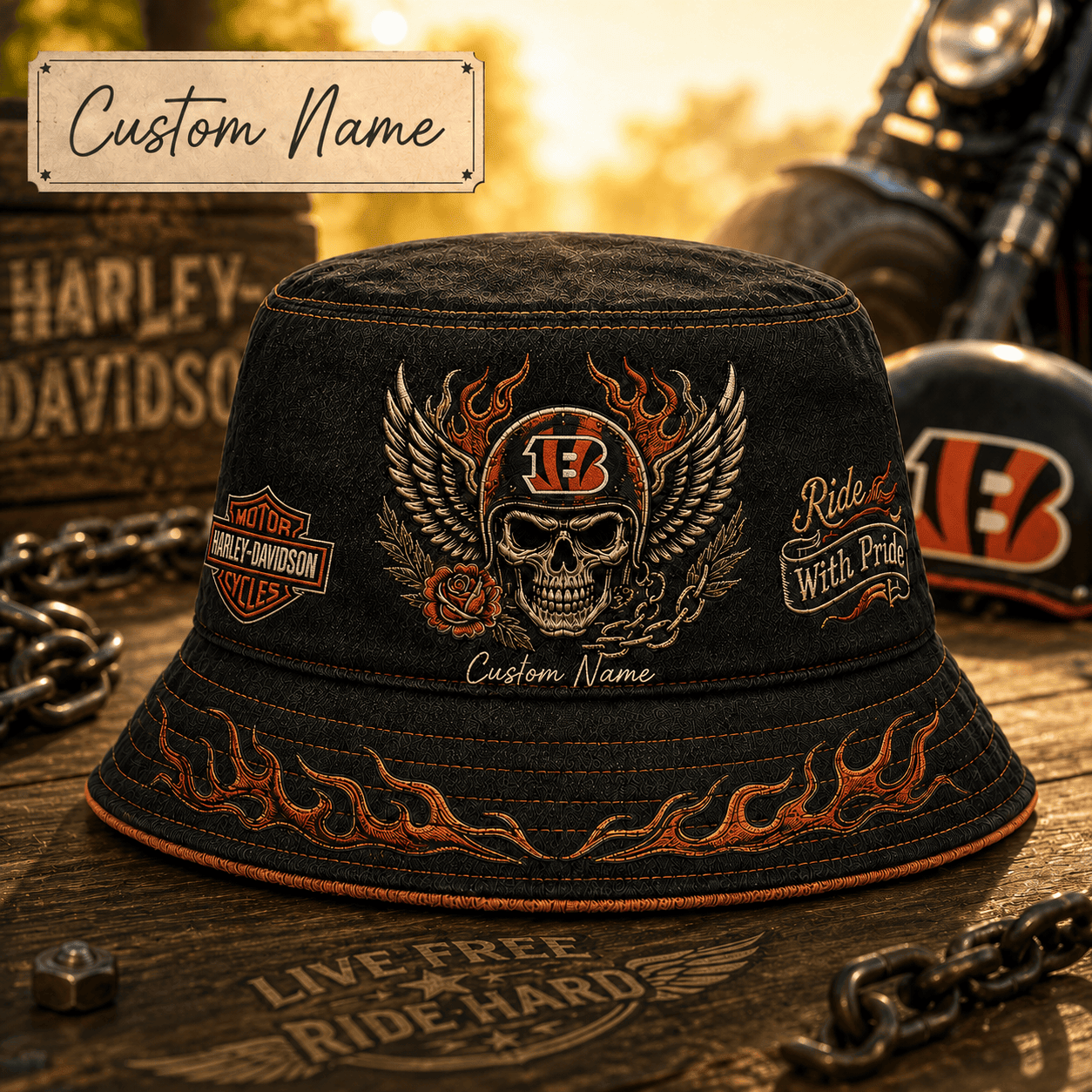 C.bengals | Premium  Harley-davidson Ride With Pride Personalized Skull Hat For Heavy Motor Supporters Nf1