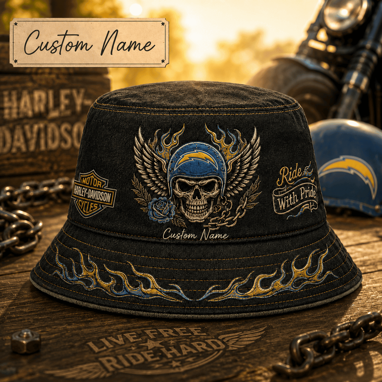 La.chargers | Premium  Harley-davidson Ride With Pride Personalized Skull Hat For Heavy Motor Supporters Nf1