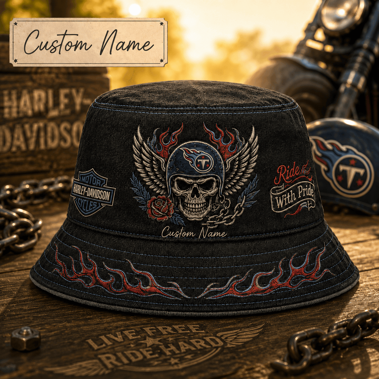 T.titans | Premium  Harley-davidson Ride With Pride Personalized Skull Hat For Heavy Motor Supporters Nf1