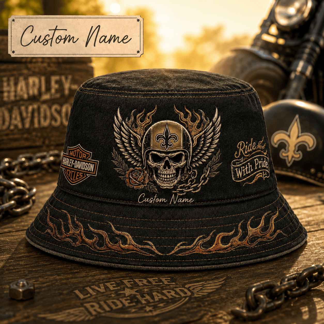No.saints | Premium  Harley-davidson Ride With Pride Personalized Skull Hat For Heavy Motor Supporters Nf1