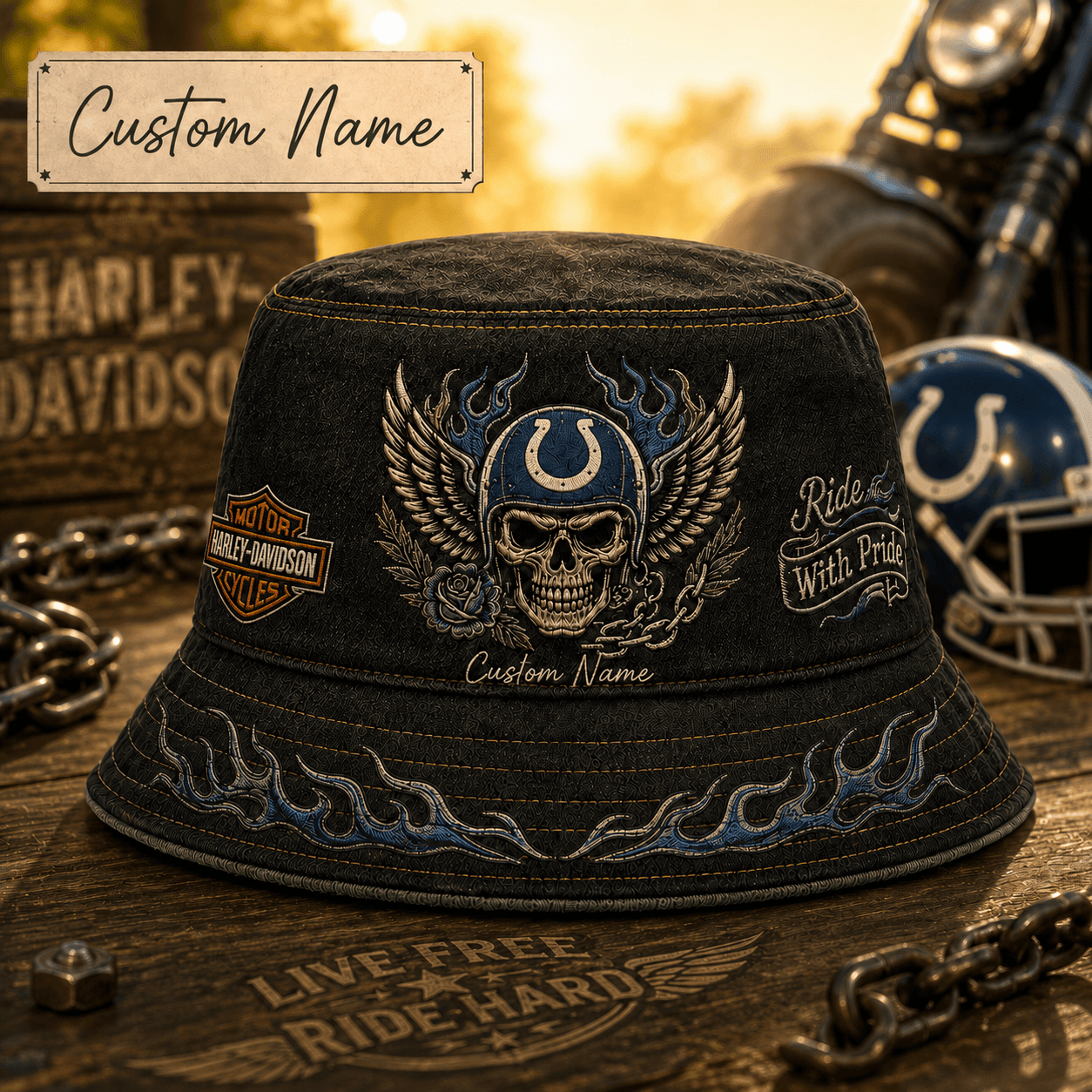 I.colts | Premium  Harley-davidson Ride With Pride Personalized Skull Hat For Heavy Motor Supporters Nf1