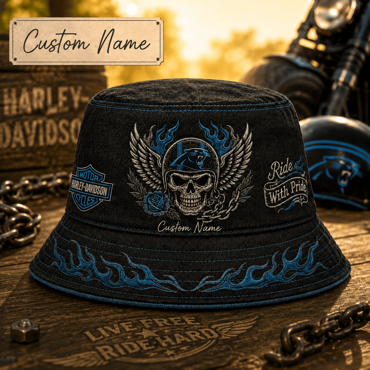 C.panthers | Premium  Harley-davidson Ride With Pride Personalized Skull Hat For Heavy Motor Supporters Nf1