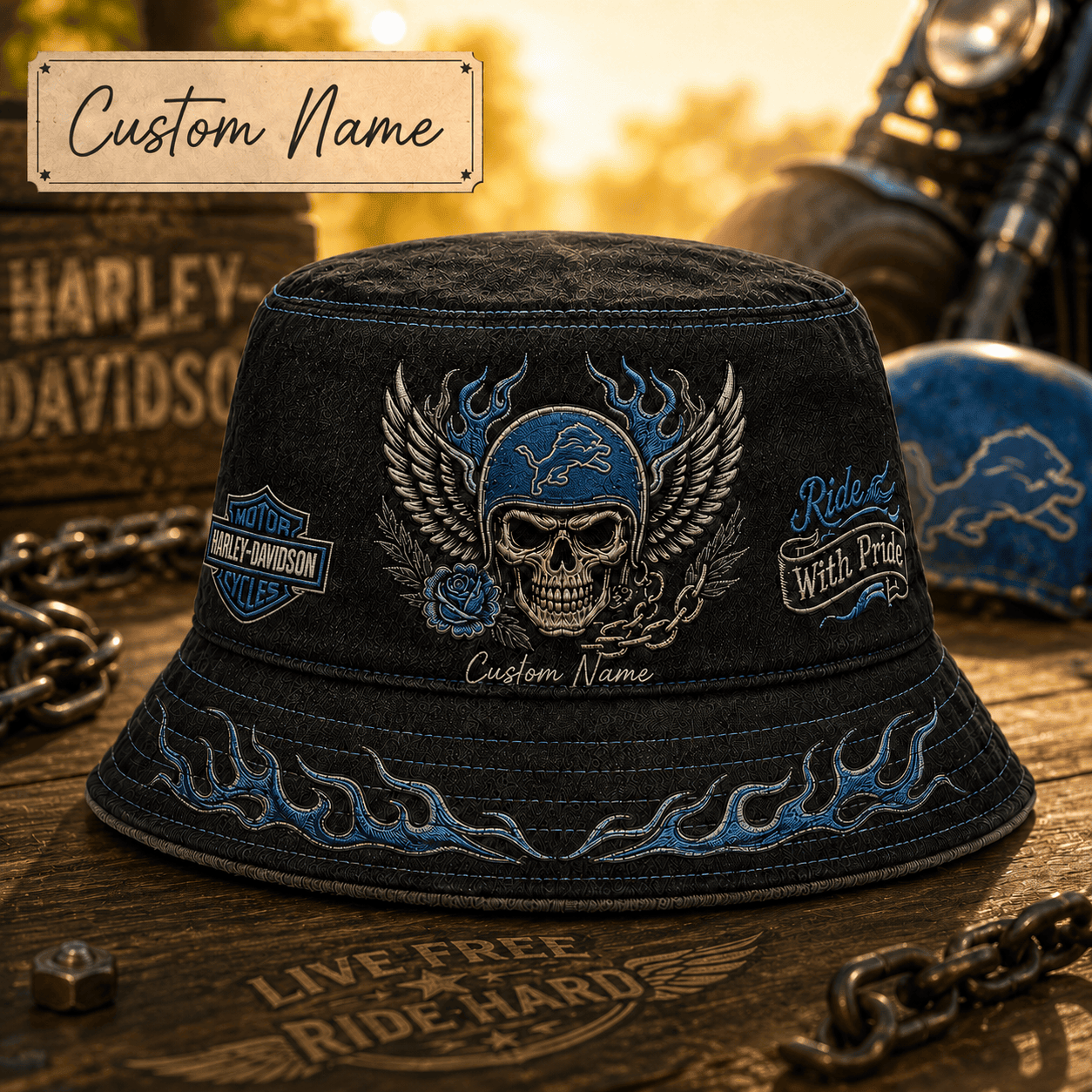 D.lions | Premium  Harley-davidson Ride With Pride Personalized Skull Hat For Heavy Motor Supporters Nf1