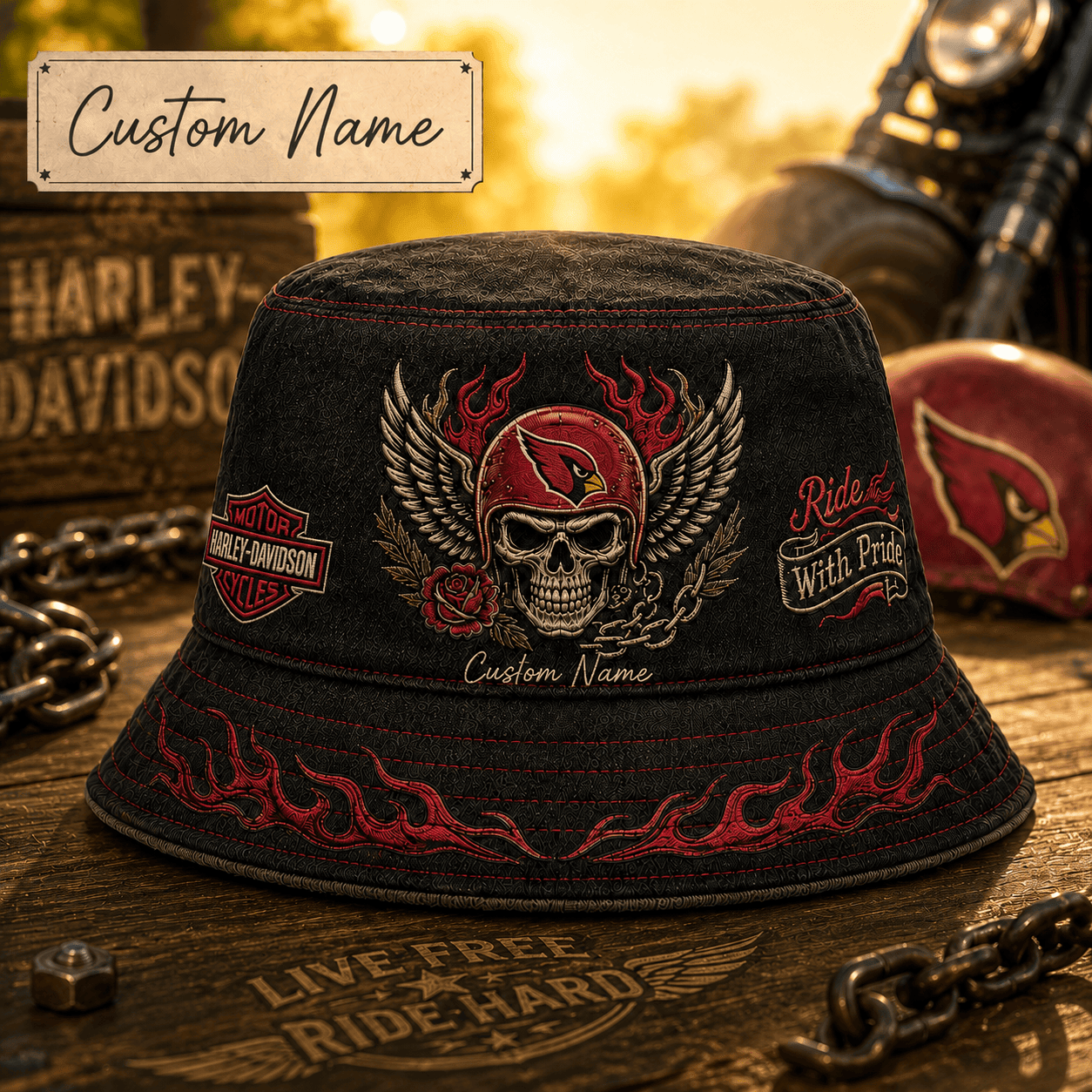 A.cardinals | Premium  Harley-davidson Ride With Pride Personalized Skull Hat For Heavy Motor Supporters Nf1