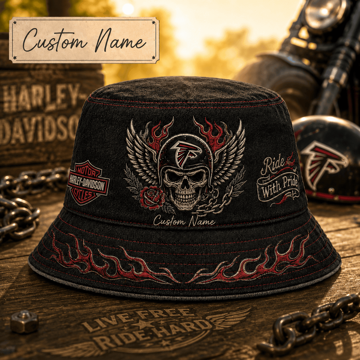 A.falcons | Premium  Harley-davidson Ride With Pride Personalized Skull Hat For Heavy Motor Supporters Nf1