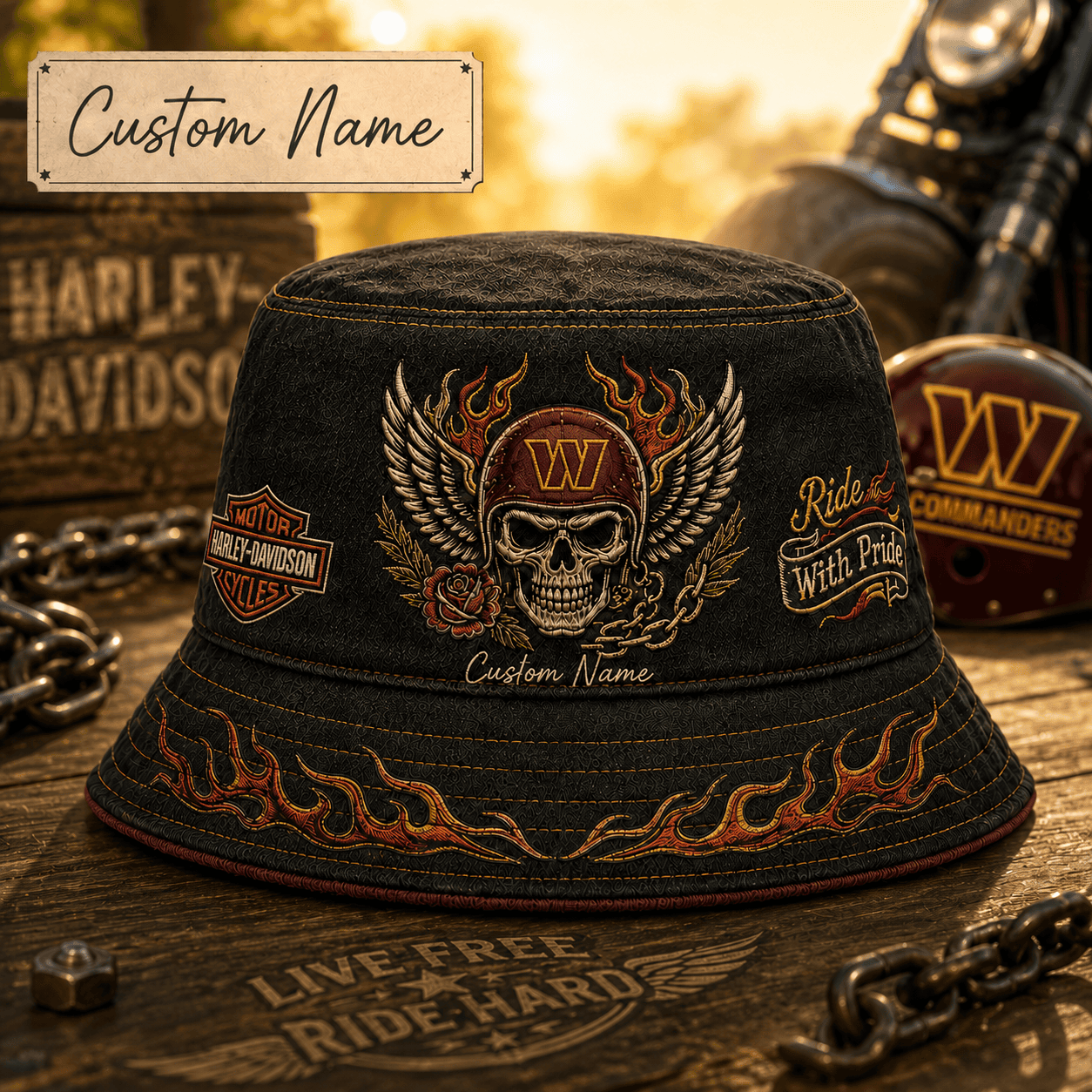 W.commanders | Premium  Harley-davidson Ride With Pride Personalized Skull Hat For Heavy Motor Supporters Nf1