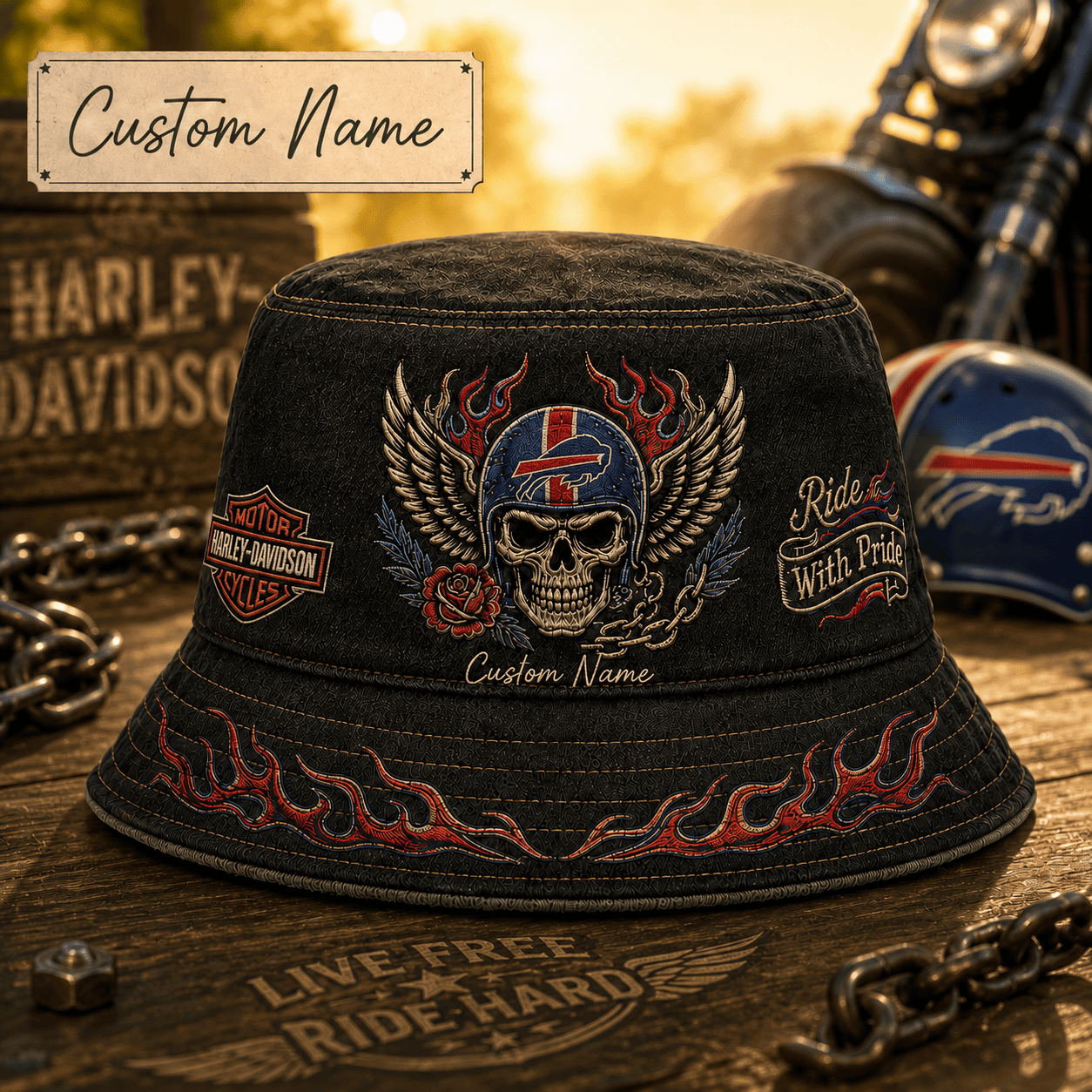B.bills | Premium  Harley-davidson Ride With Pride Personalized Skull Hat For Heavy Motor Supporters Nf1