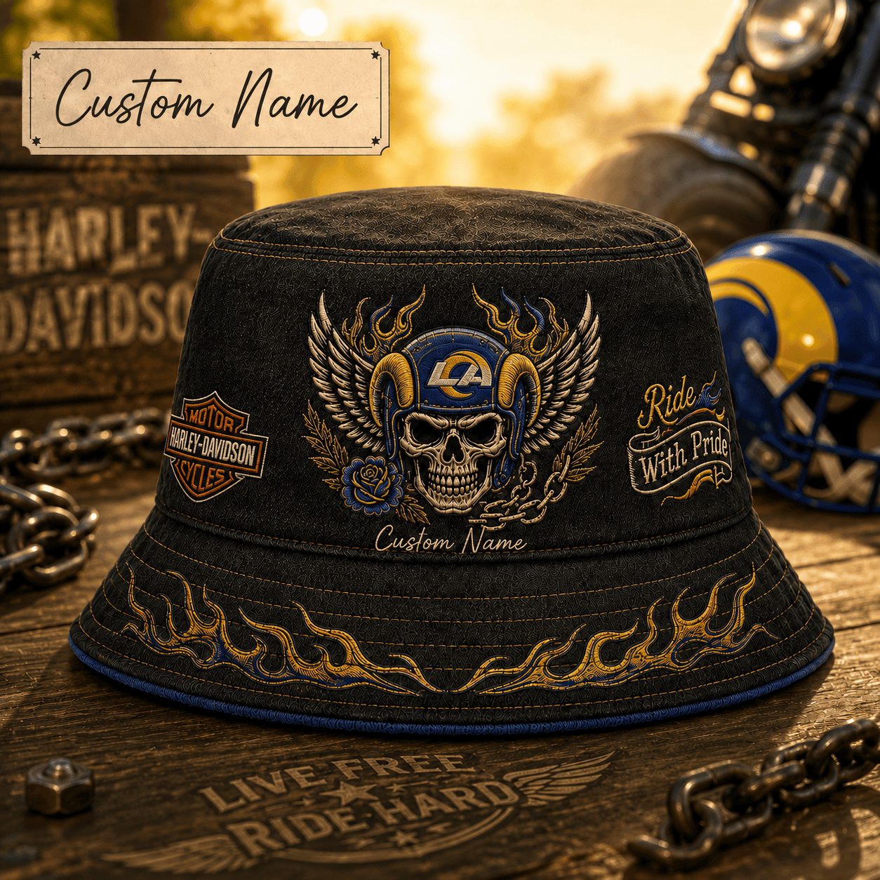 La.rams | Premium  Harley-davidson Ride With Pride Personalized Skull Hat For Heavy Motor Supporters Nf1