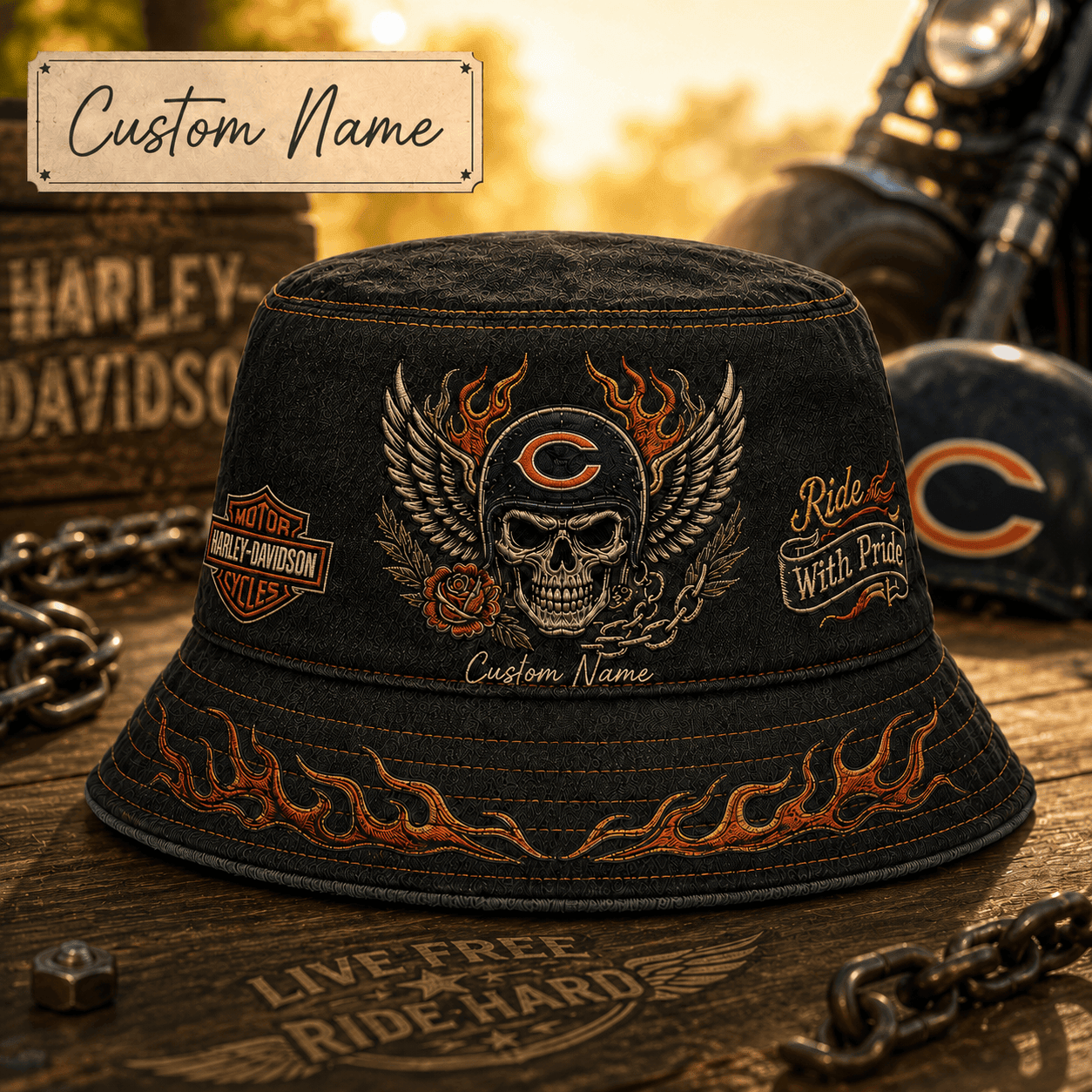 C.bears | Premium  Harley-davidson Ride With Pride Personalized Skull Hat For Heavy Motor Supporters Nf1