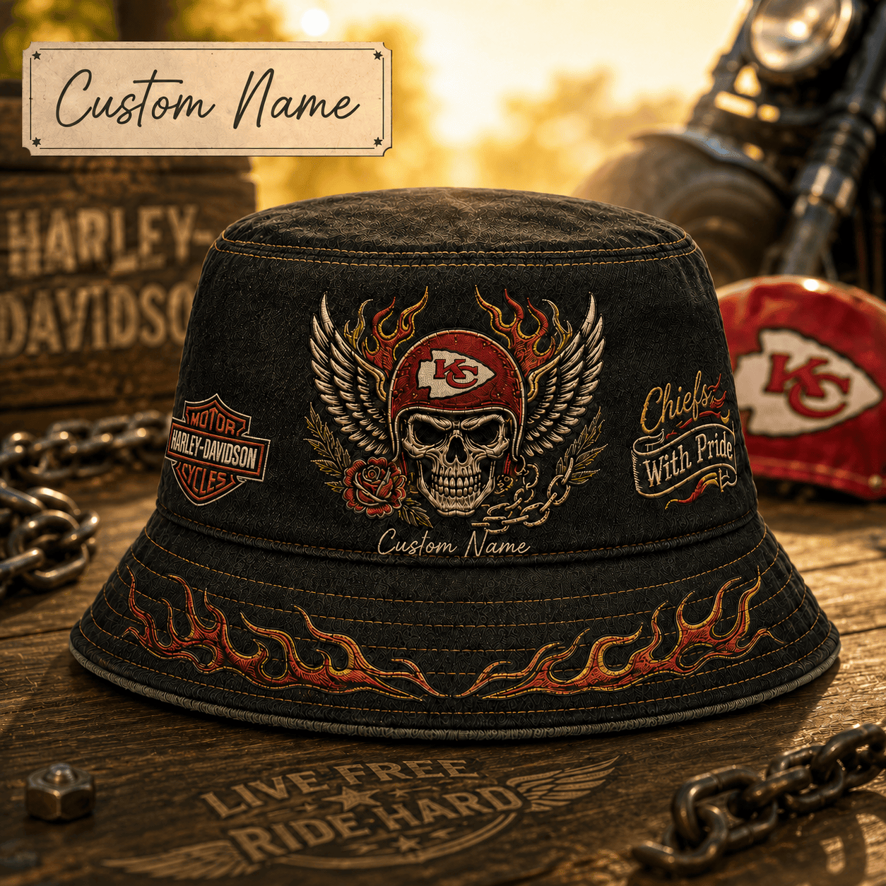 Kc.chiefs | Premium  Harley-davidson Ride With Pride Personalized Skull Hat For Heavy Motor Supporters Nf1
