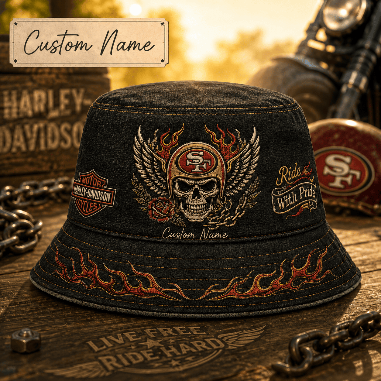 Sf.49ers | Premium  Harley-davidson Ride With Pride Personalized Skull Hat For Heavy Motor Supporters Nf1