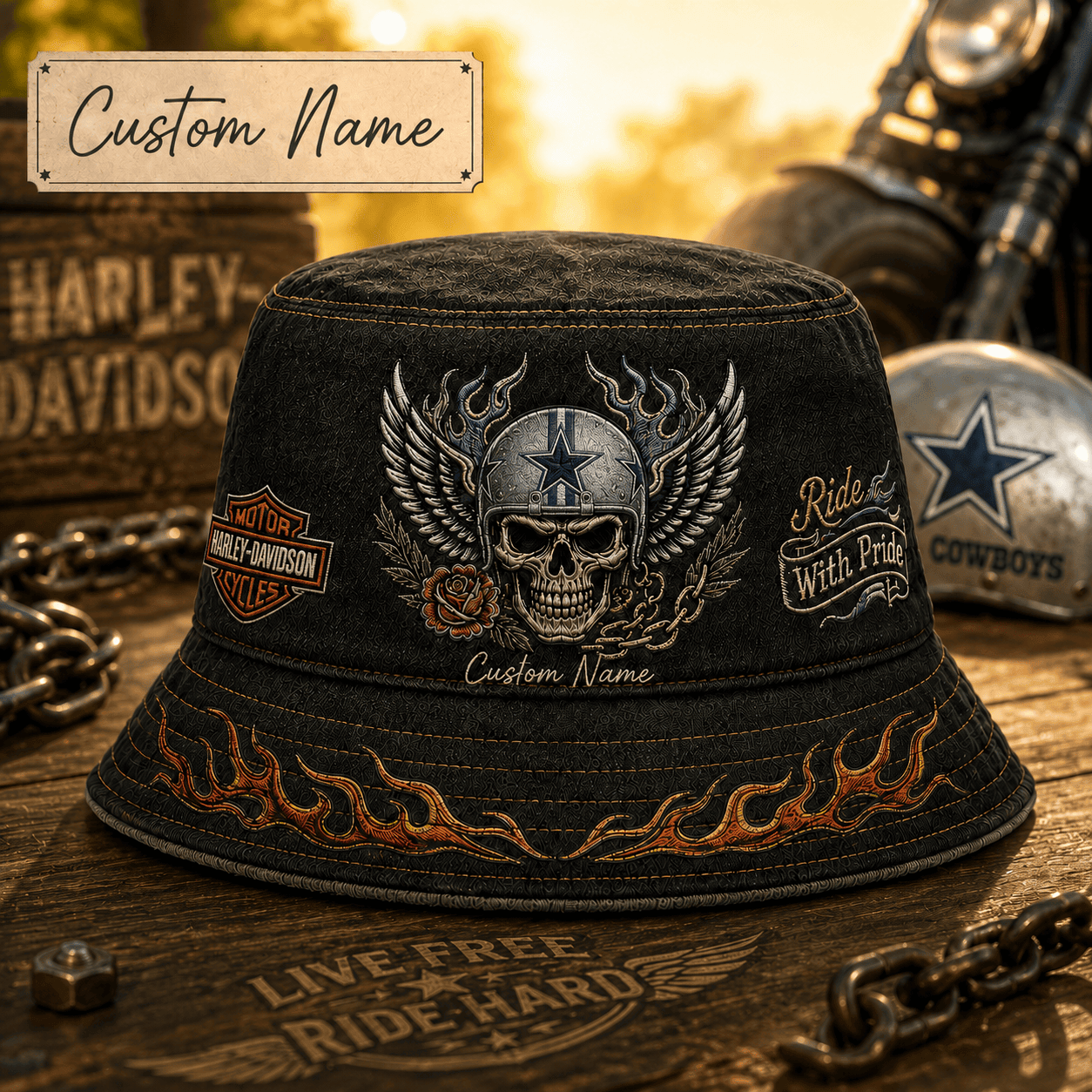 D.cowboys | Premium  Harley-davidson Ride With Pride Personalized Skull Hat For Heavy Motor Supporters Nf1