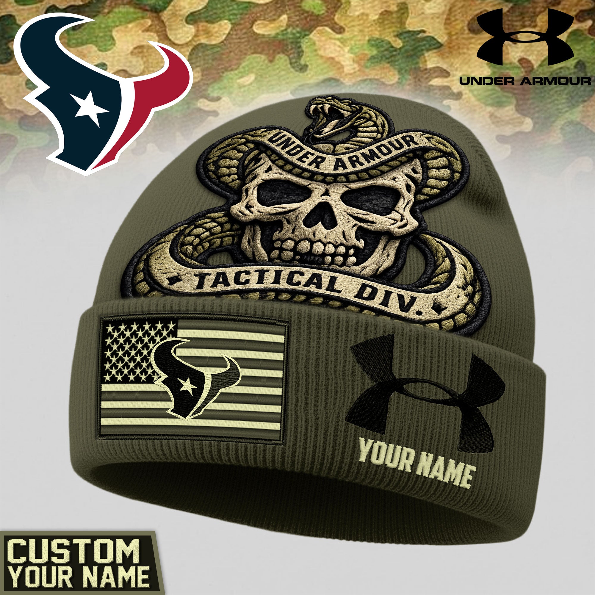 H.texans | Premium  Tactical Div Under Armour Beanie Hat Nf1
