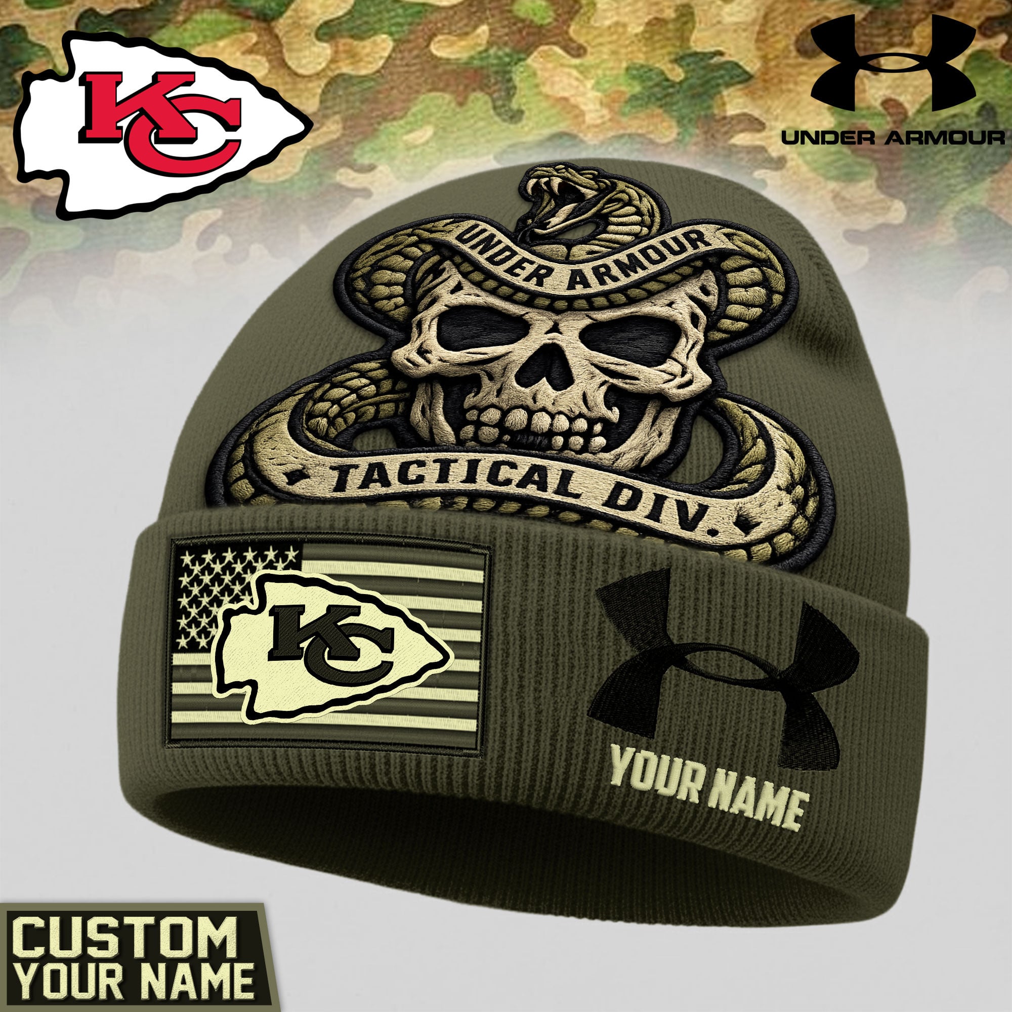 Kc.chiefs | Premium  Tactical Div Under Armour Beanie Hat Nf1