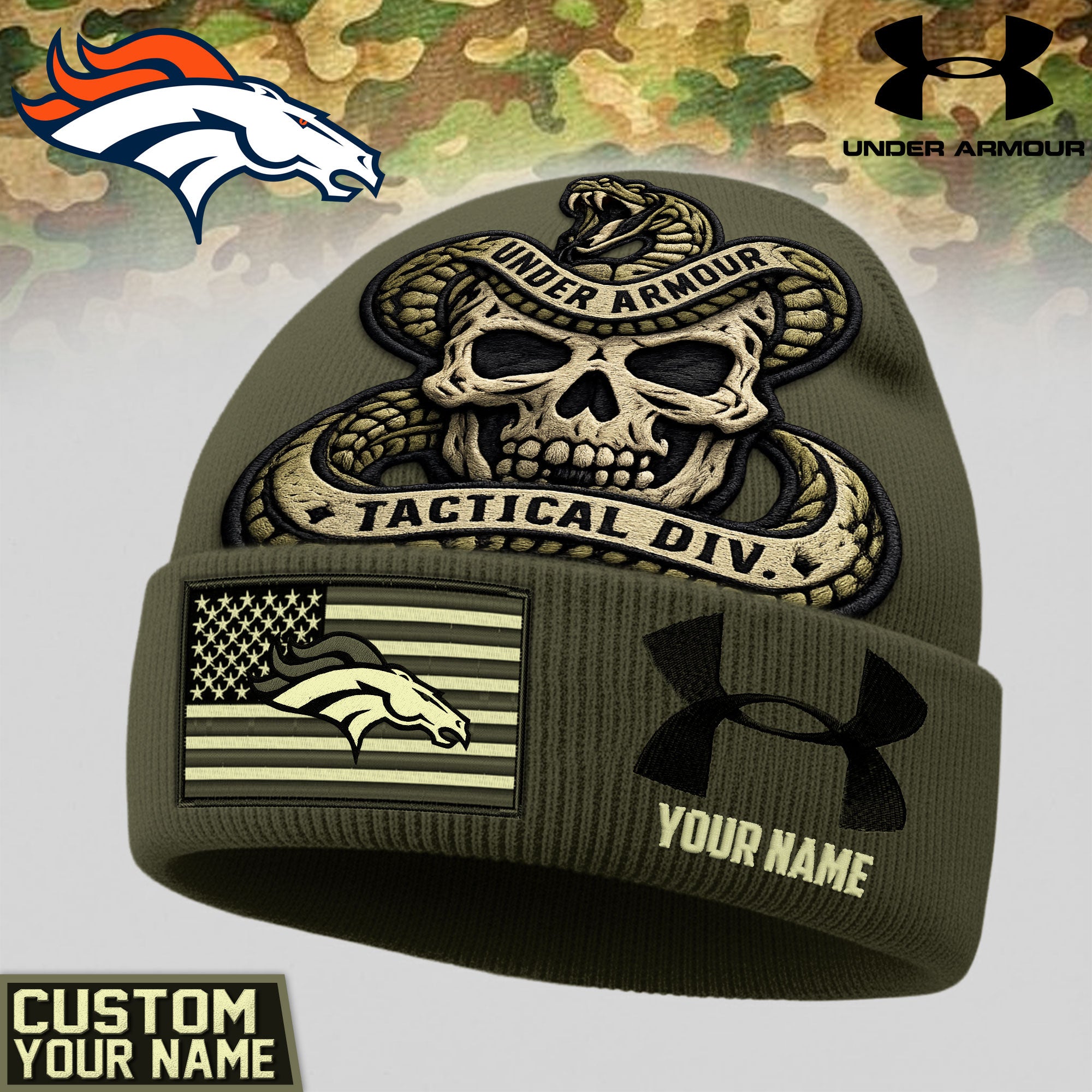 D.broncos | Premium  Tactical Div Under Armour Beanie Hat Nf1