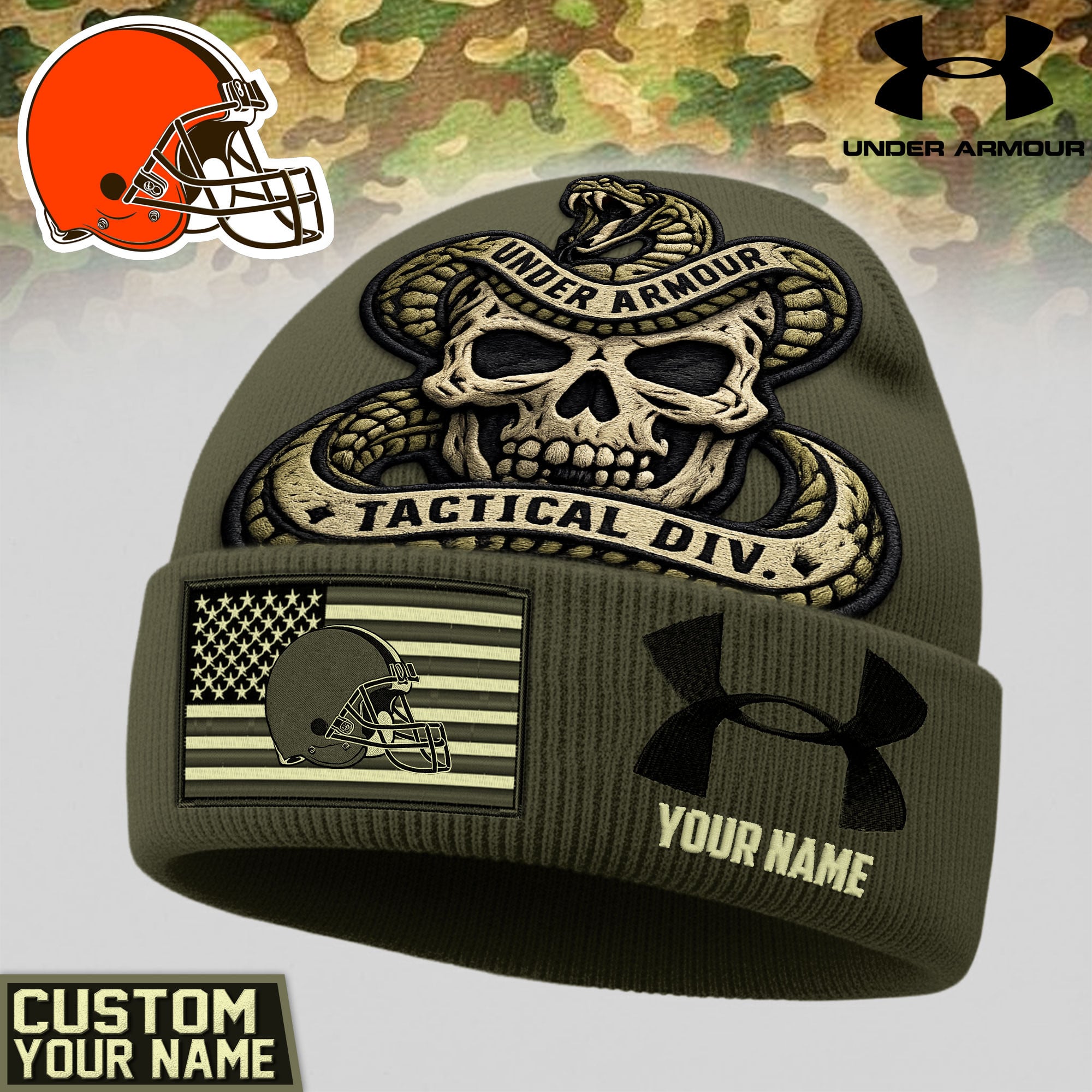 C.browns | Premium  Tactical Div Under Armour Beanie Hat Nf1