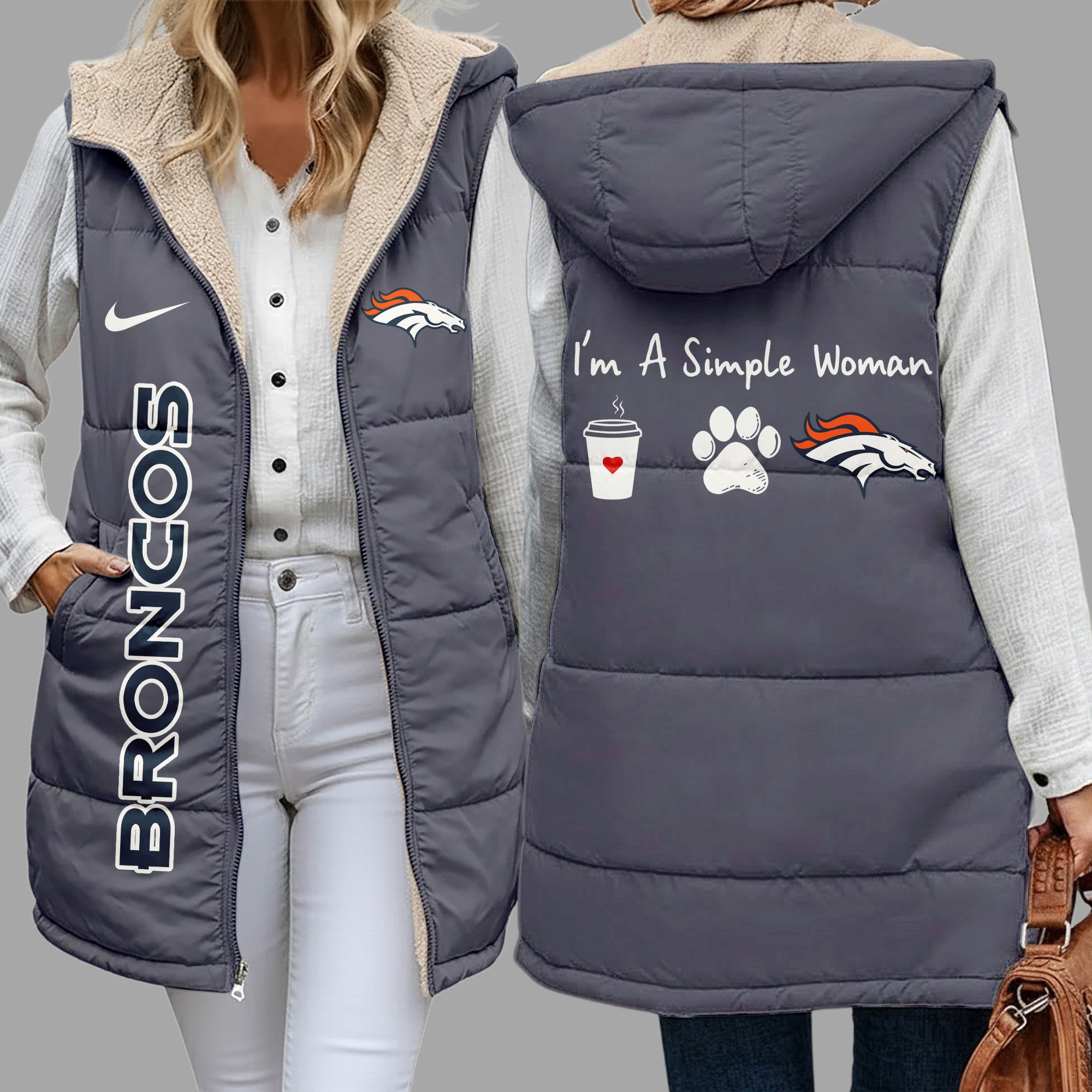 D.broncos | Premium  Simple Girl Quilted Vest Nf1