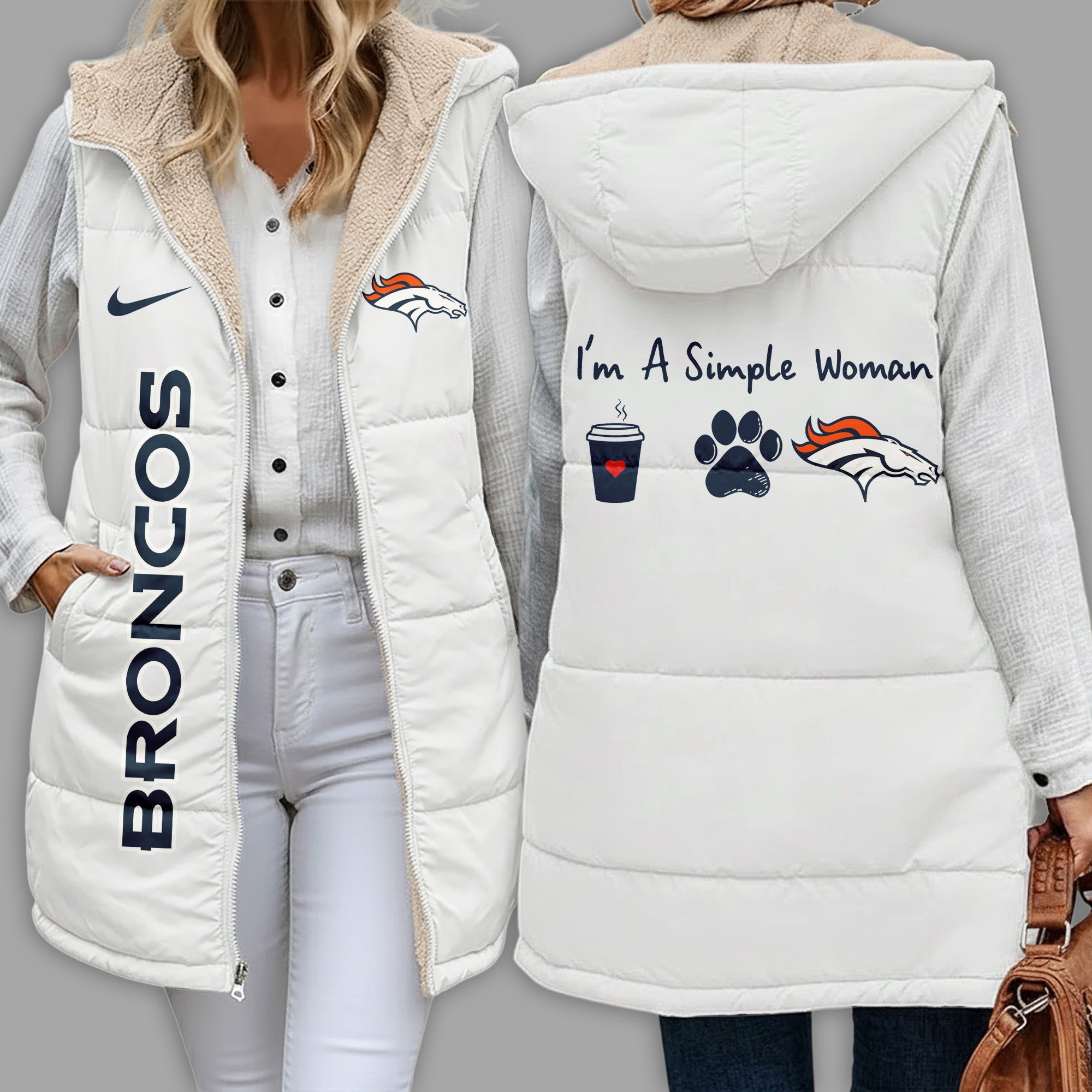 D.broncos | Premium  Simple Girl Quilted Vest Nf1
