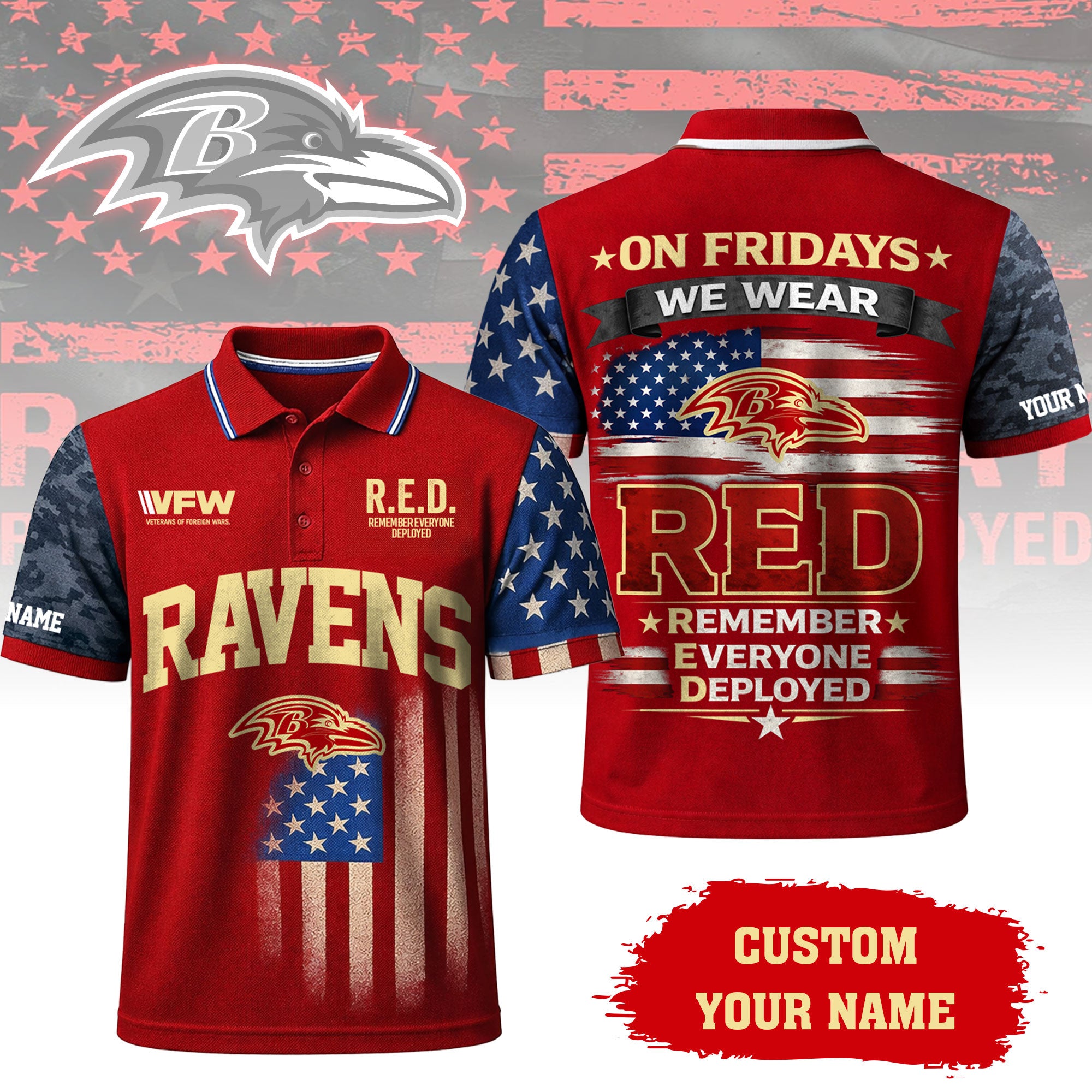 B.ravens | Premium  Red Friday Polo Shirt Td