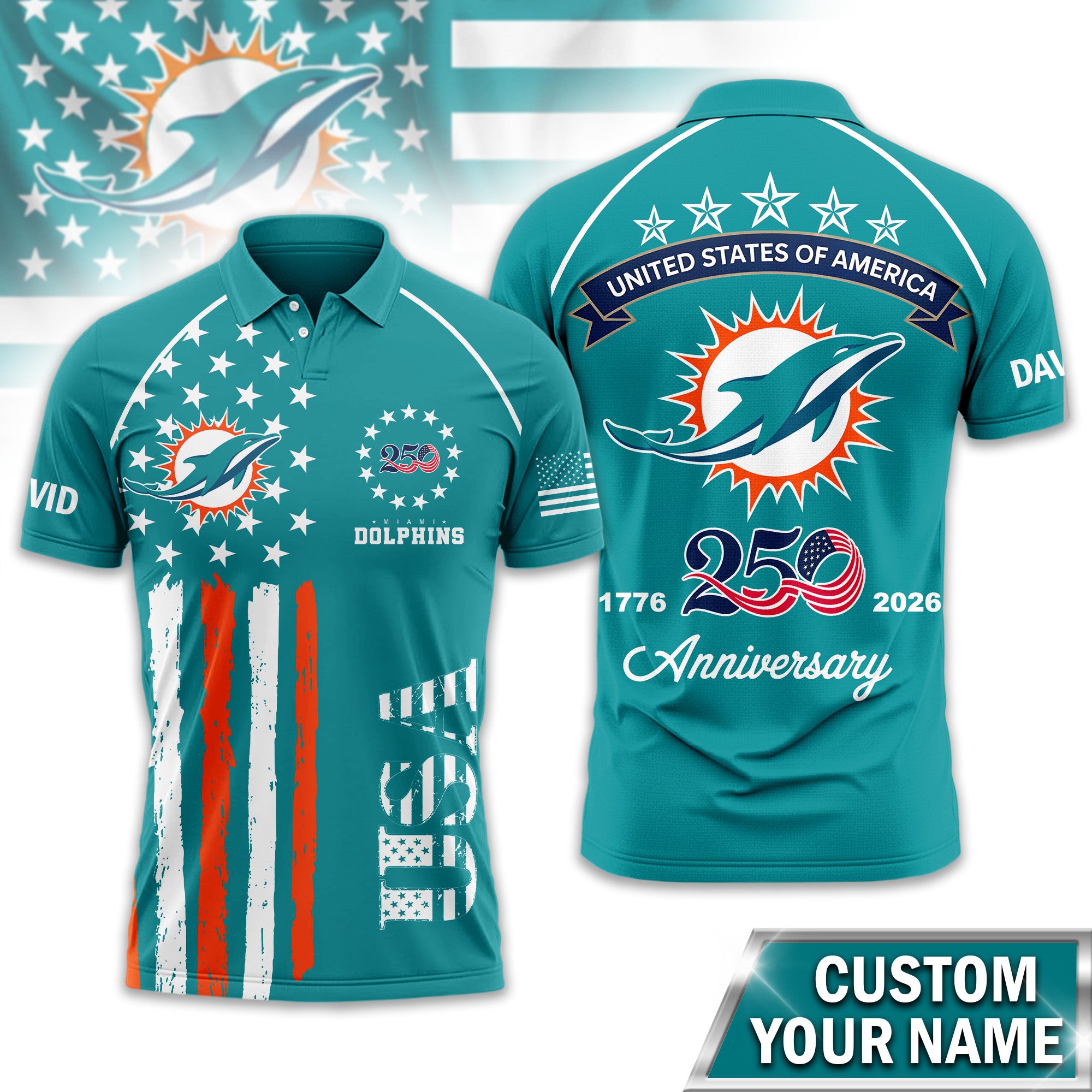M.dolphins | Premium  American Semiquincentennial Polo Shirt Td