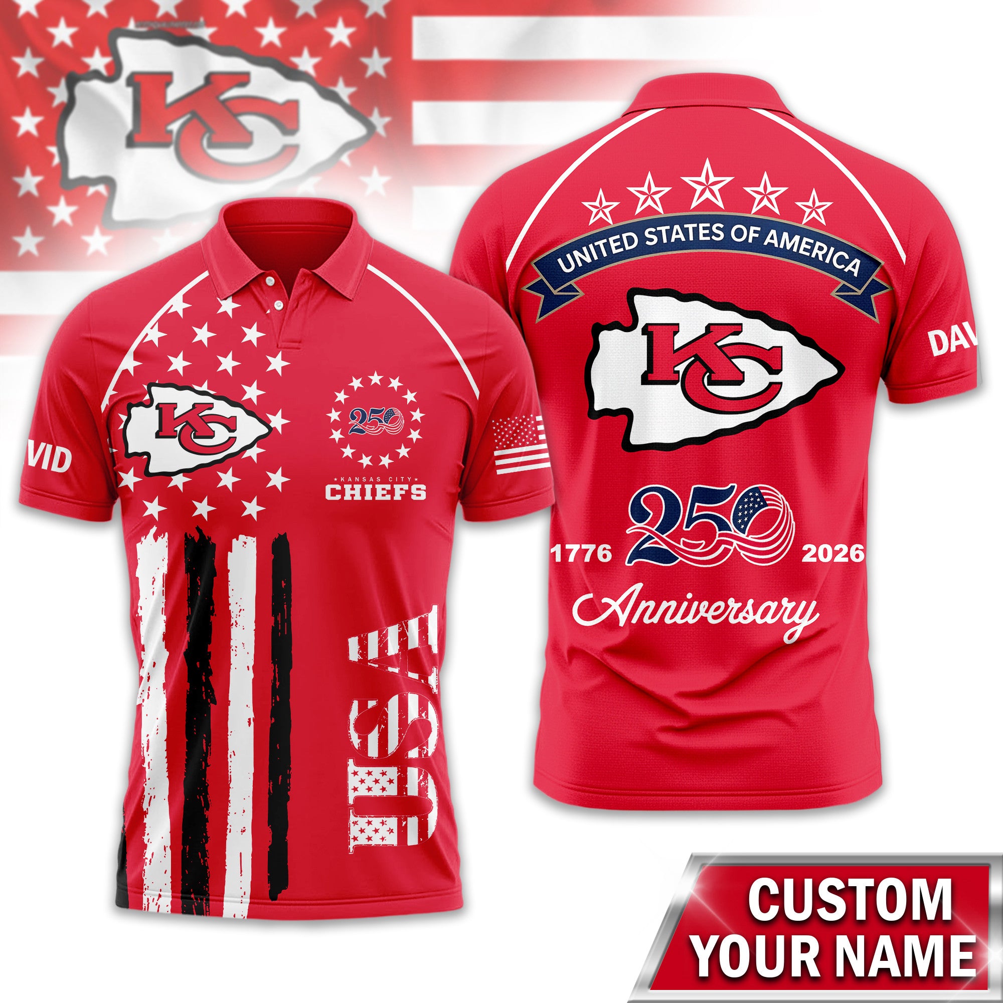 Kc.chiefs | Premium  American Semiquincentennial Polo Shirt Td