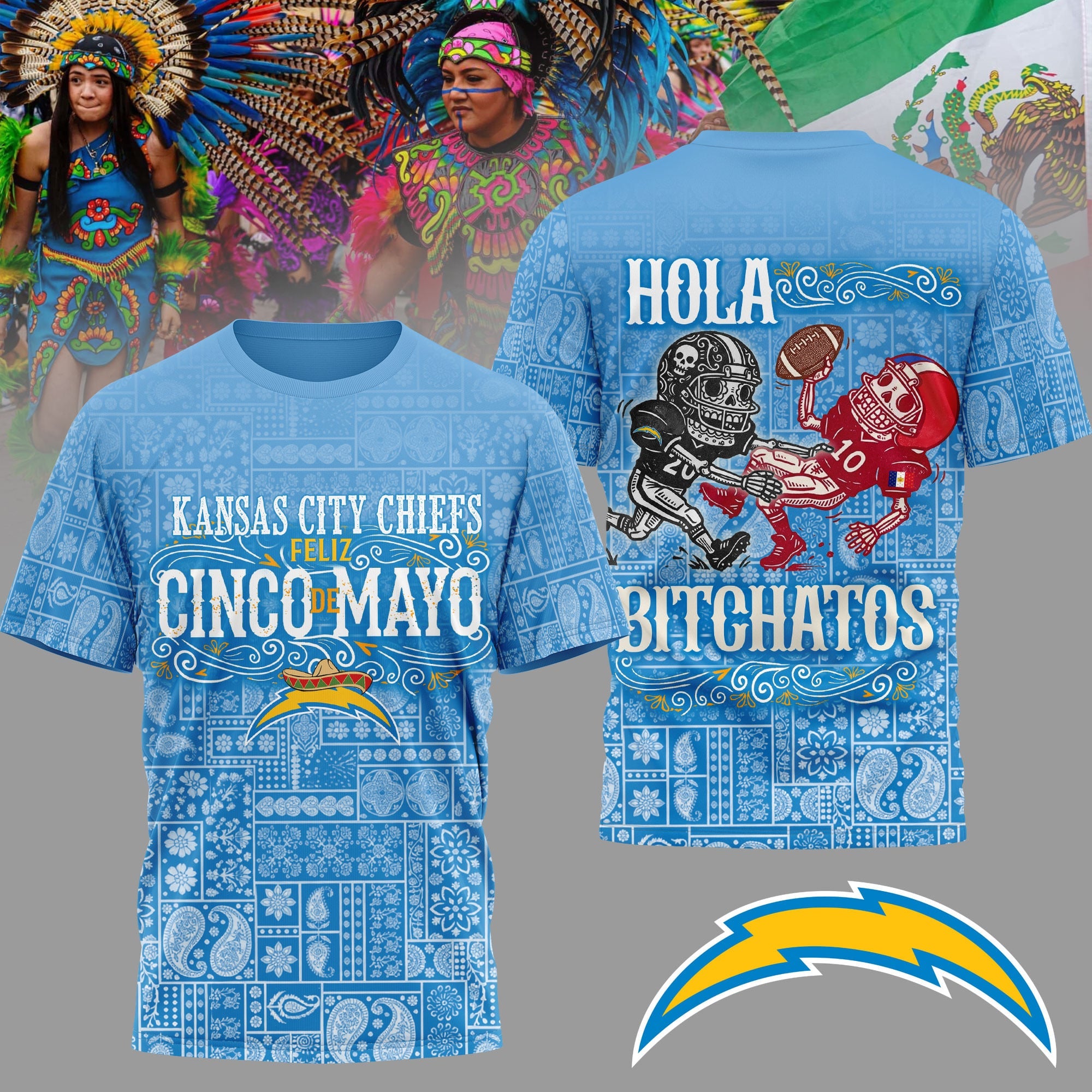 La.chargers | Premium  Hola Bitchatos Cinco De Mayo 3d T-shirt Nf1
